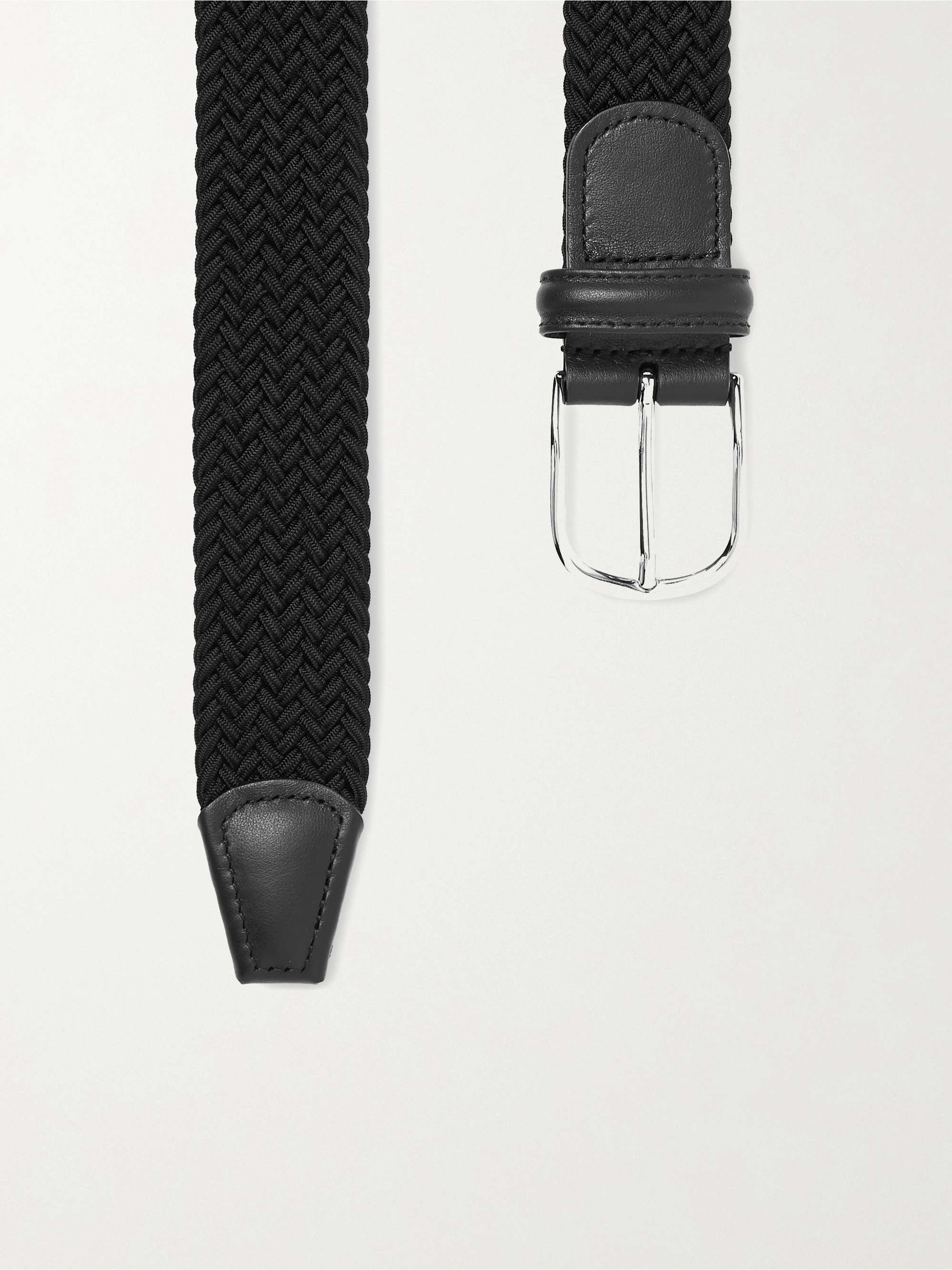 ANDERSON'S 3.5cm Leather-Trimmed Woven Elastic Belt