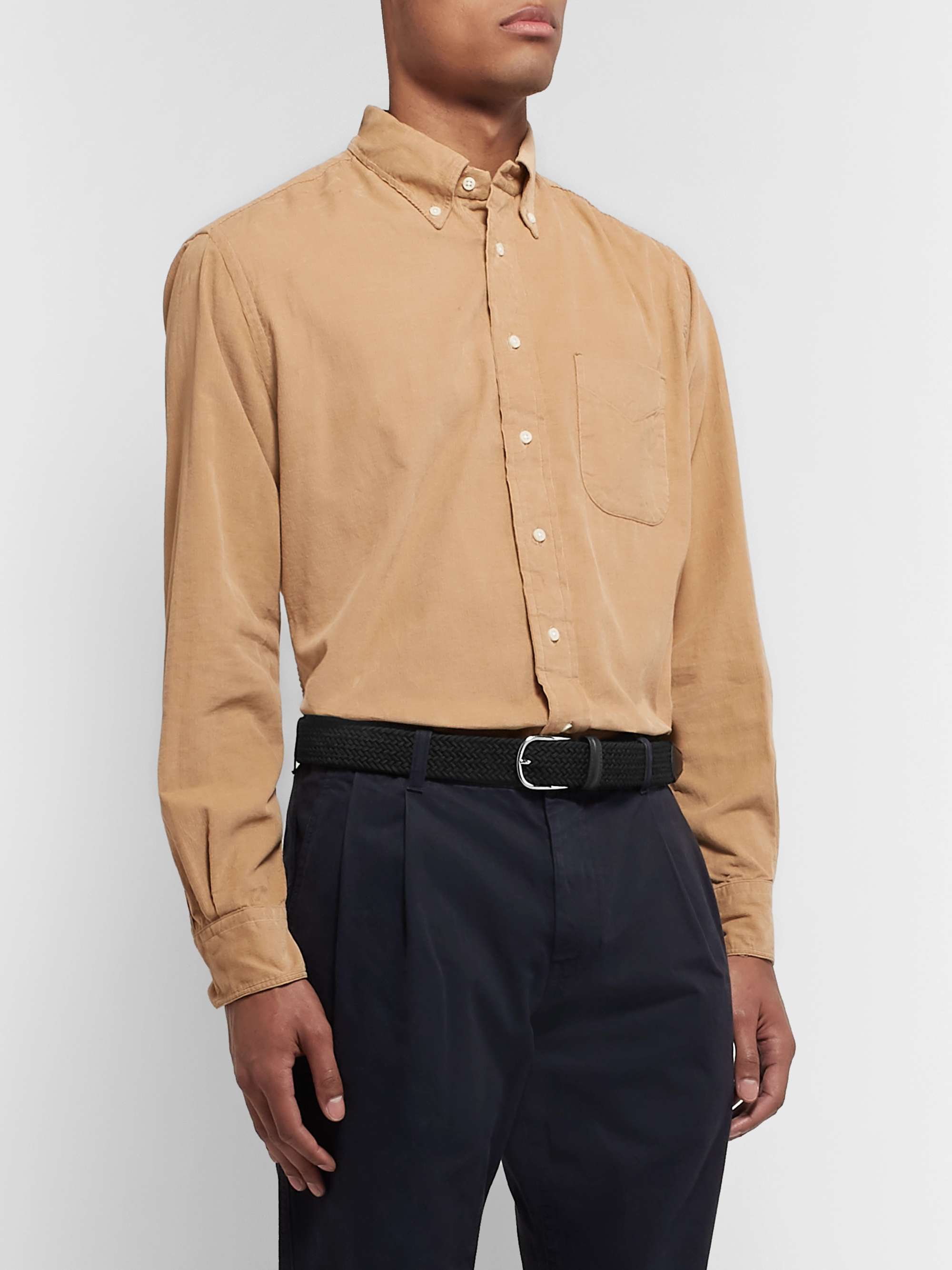 ANDERSON'S 3.5cm Leather-Trimmed Woven Elastic Belt