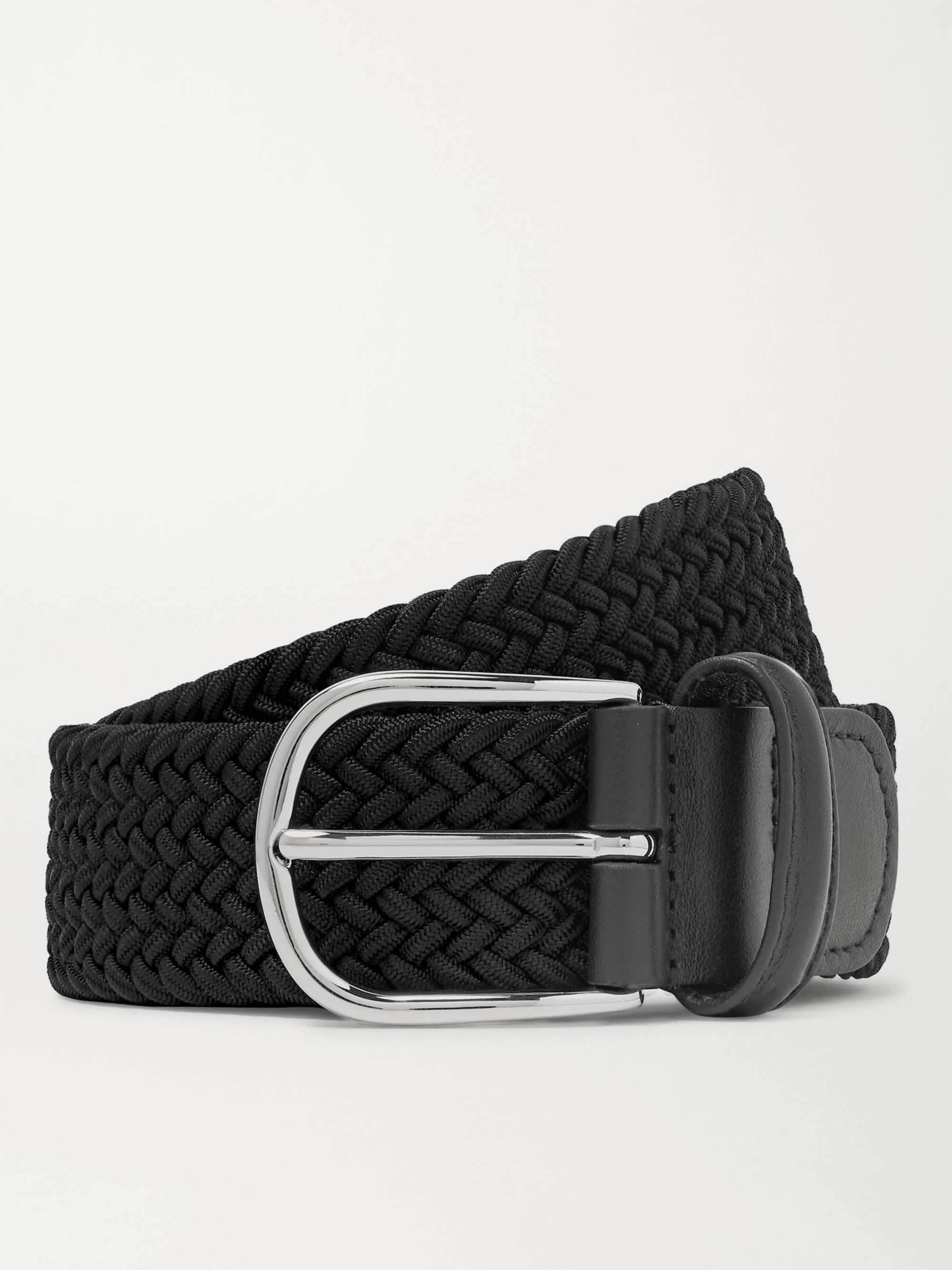 3.5cm Leather-Trimmed Woven Elastic Belt