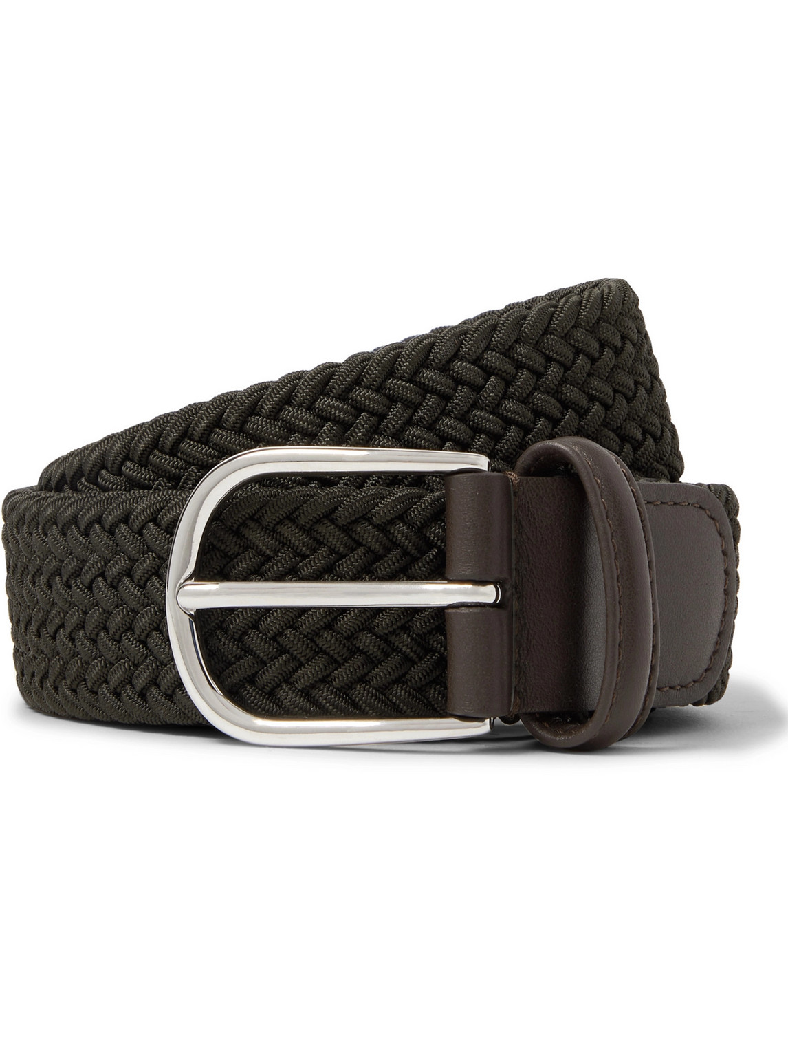 3.5cm Leather-Trimmed Woven Elastic Belt