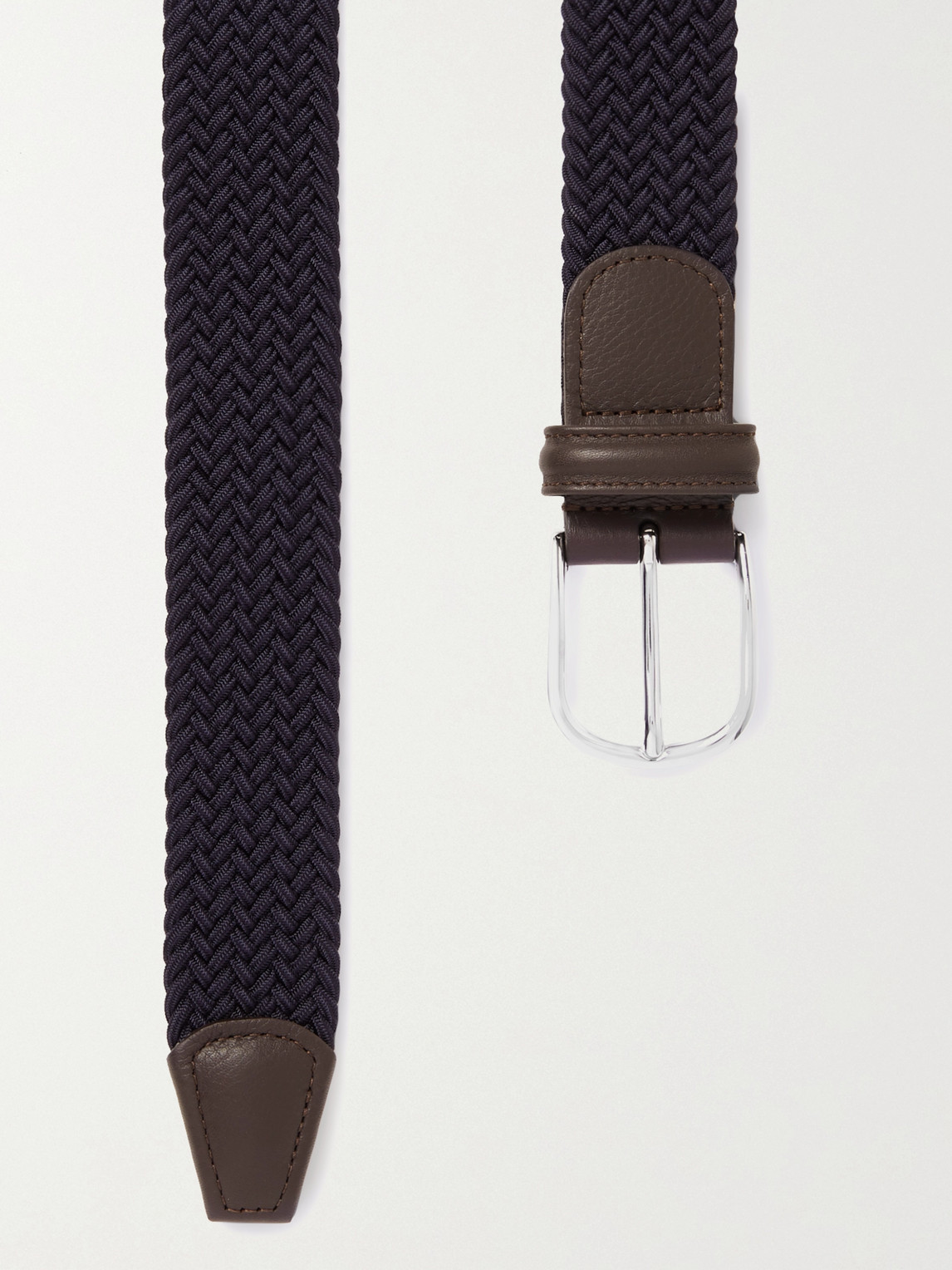 Shop Anderson's 3.5cm Leather-trimmed Woven Elastic Belt In Blue