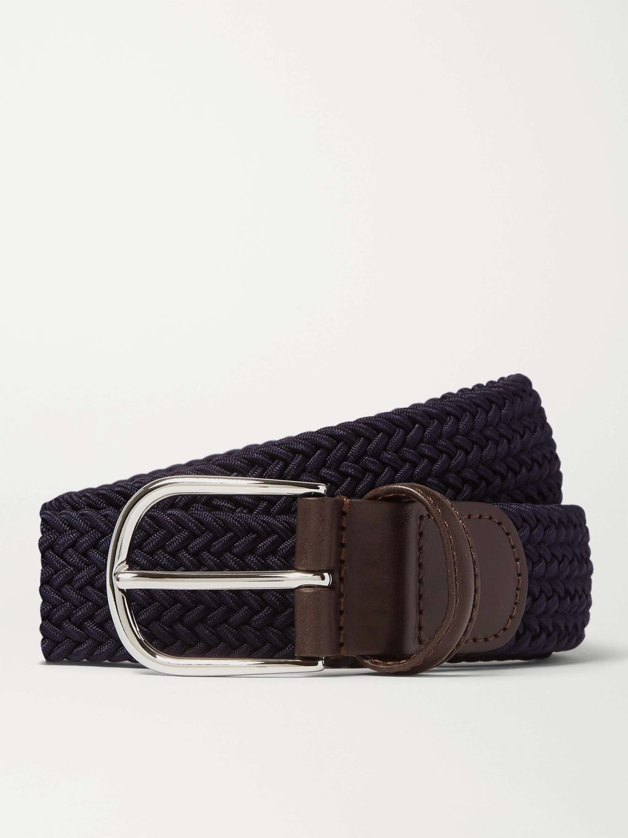 ANDERSON'S 3.5cm Leather-Trimmed Woven Elastic Belt