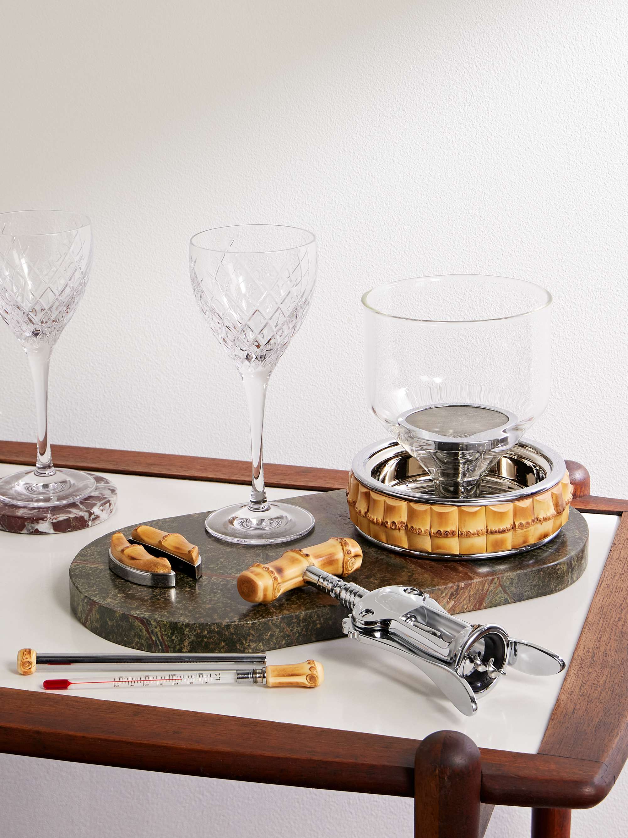 LORENZI MILANO Bamboo And Chrome-Plated Wine Set