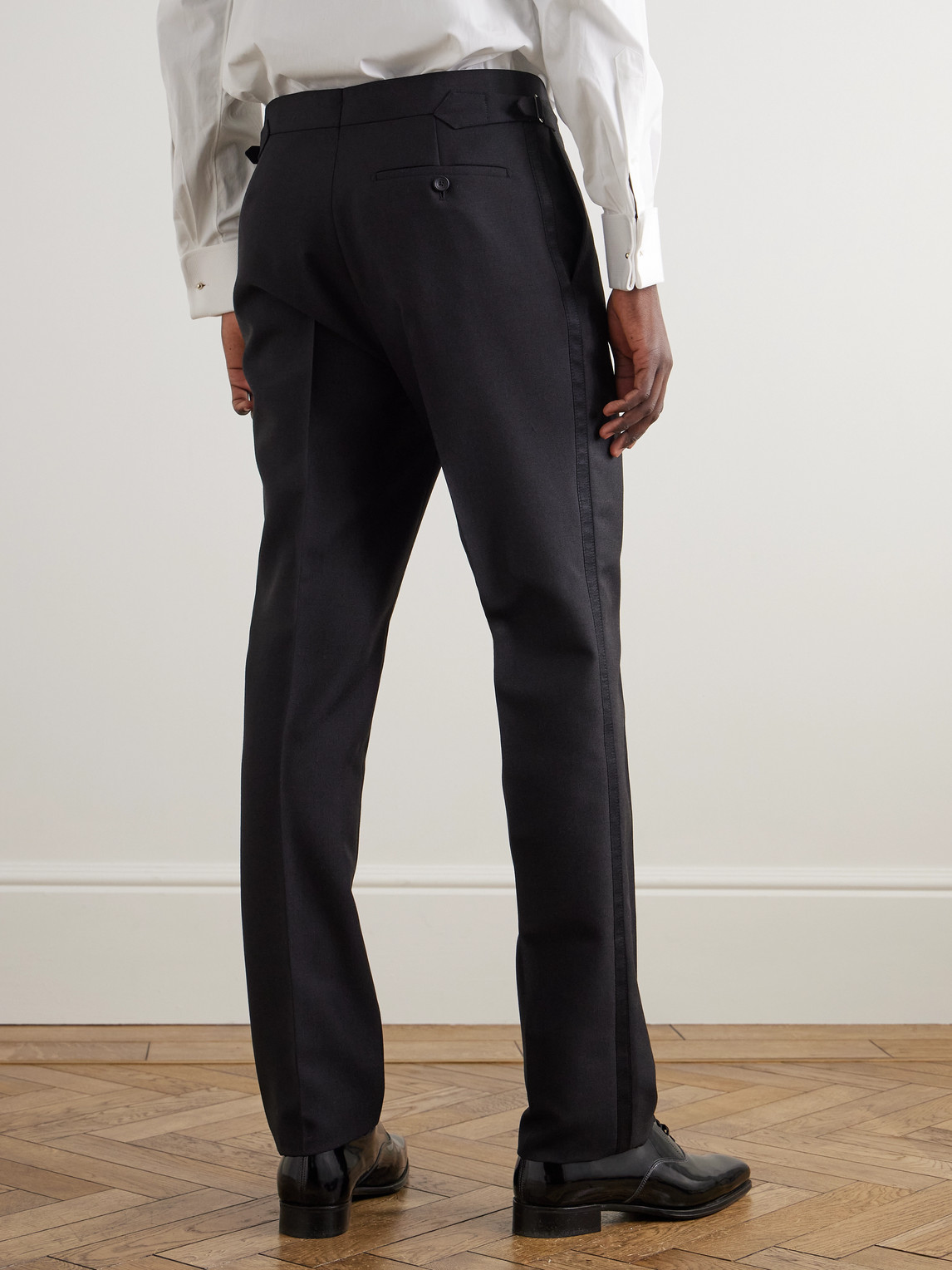 Shop Kingsman Eggsy's Black Wool And Mohair-blend Tuxedo Trousers