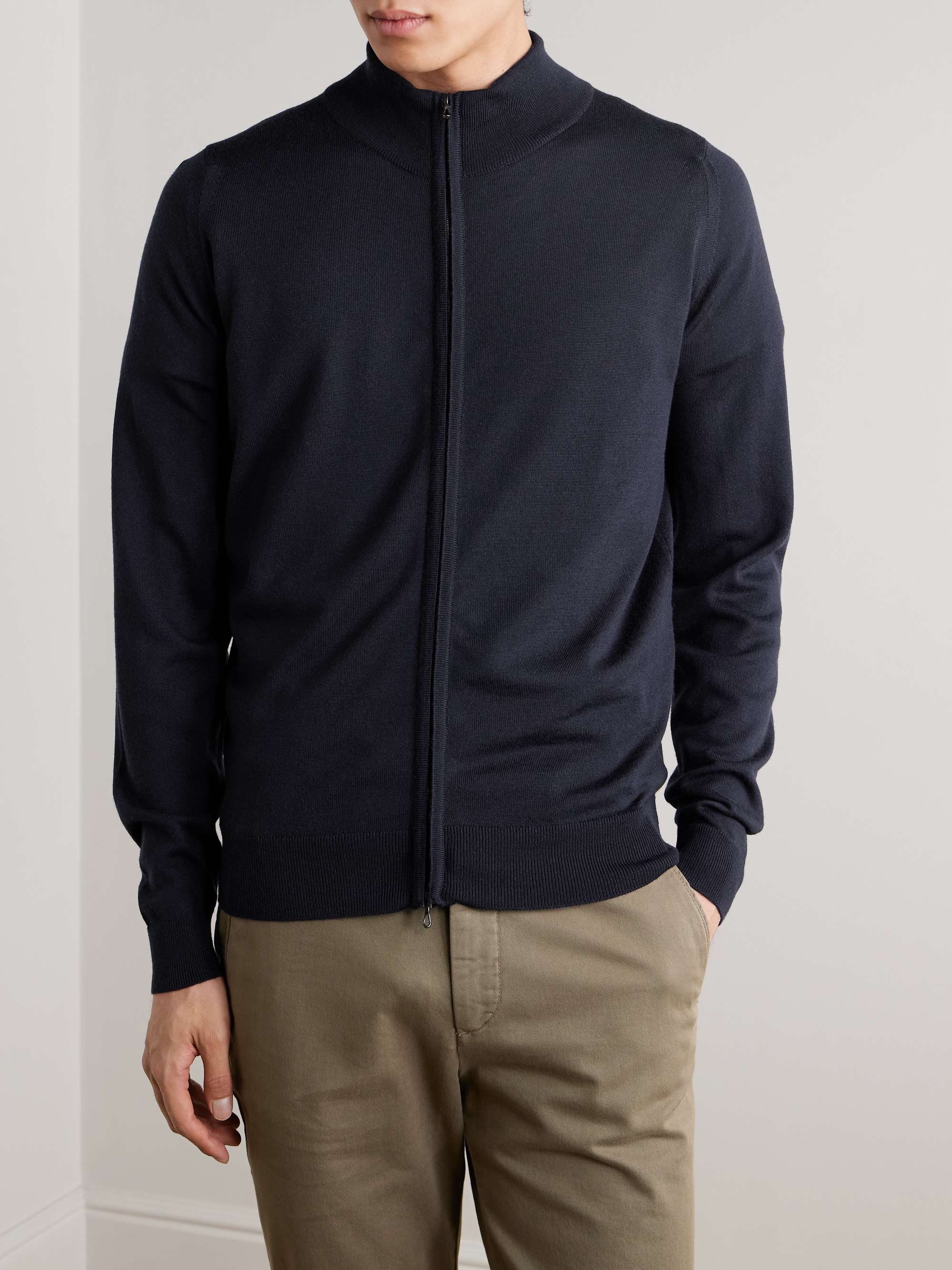 JOHN SMEDLEY Claygate Merino Wool Zip-Up Cardigan