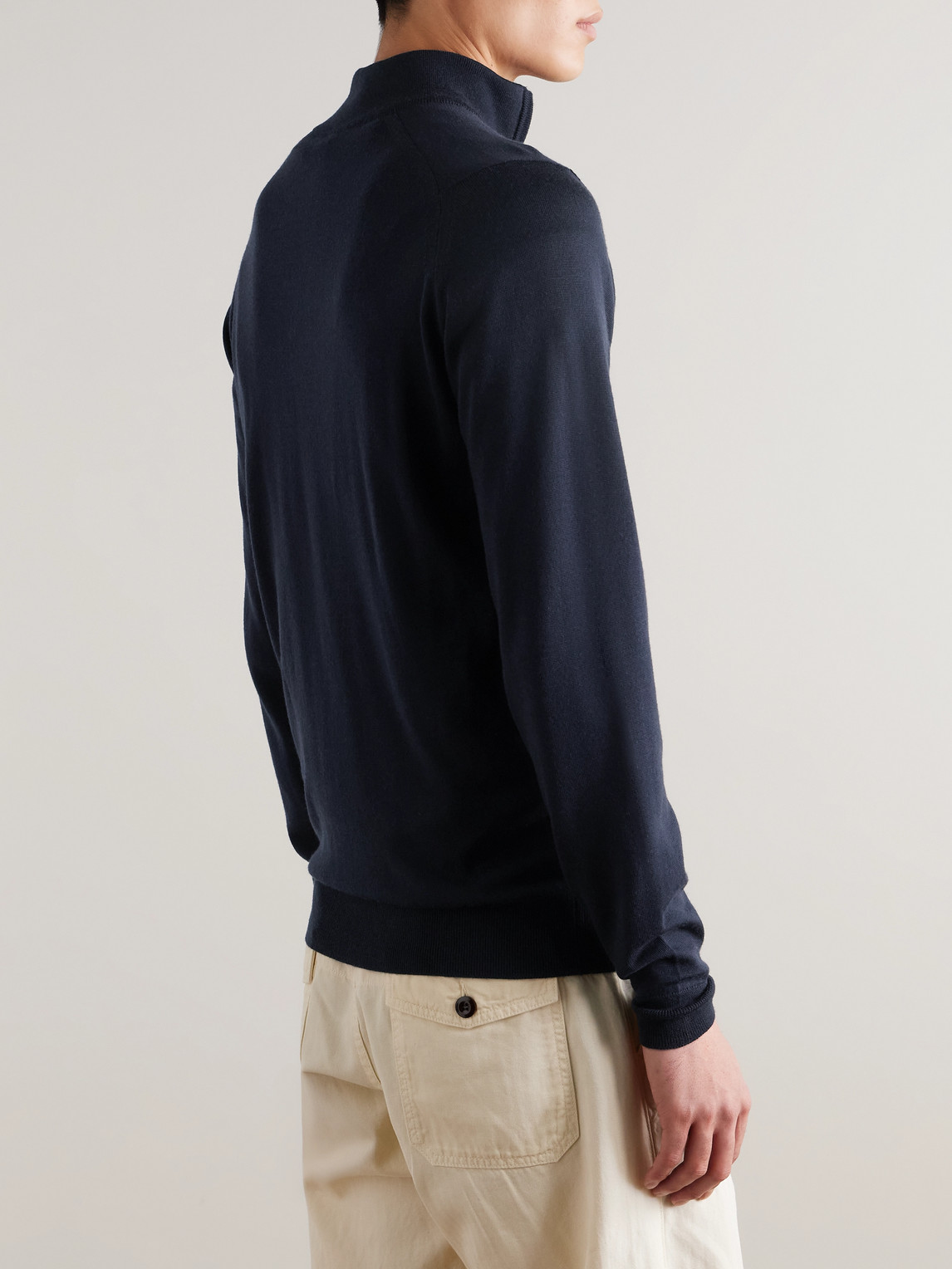 John Smedley Tapton Slim-fit Merino Wool Half-zip Sweater In Blue