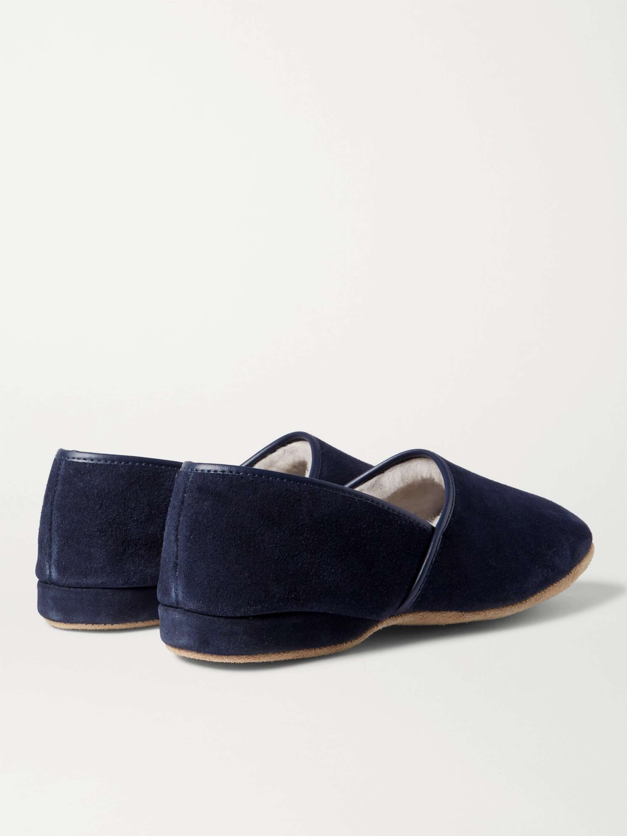 DEREK ROSE Slipper in pelle camoscio con interno in shearling Crawford