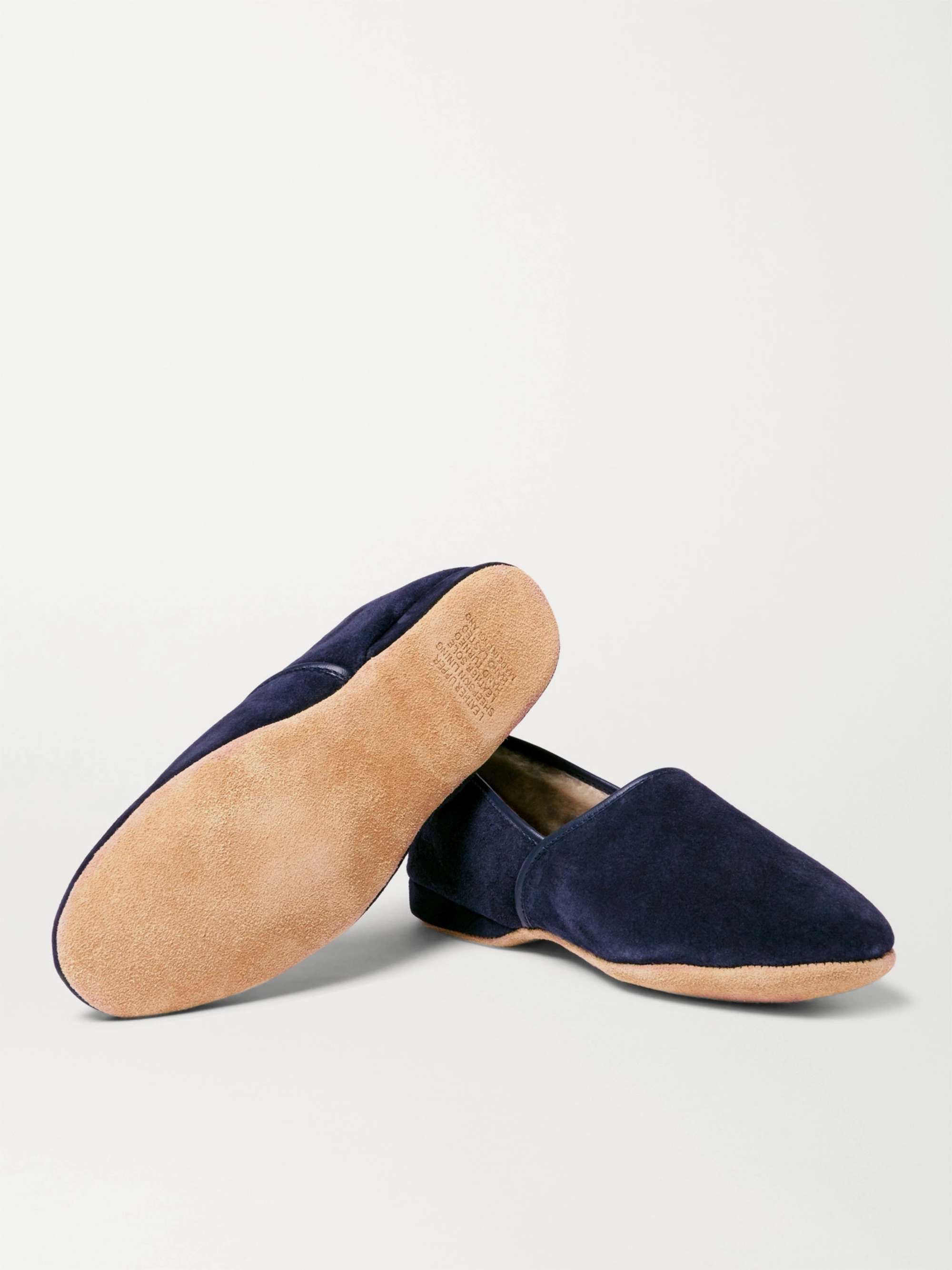 DEREK ROSE Crawford Shearling-Lined Suede Slippers