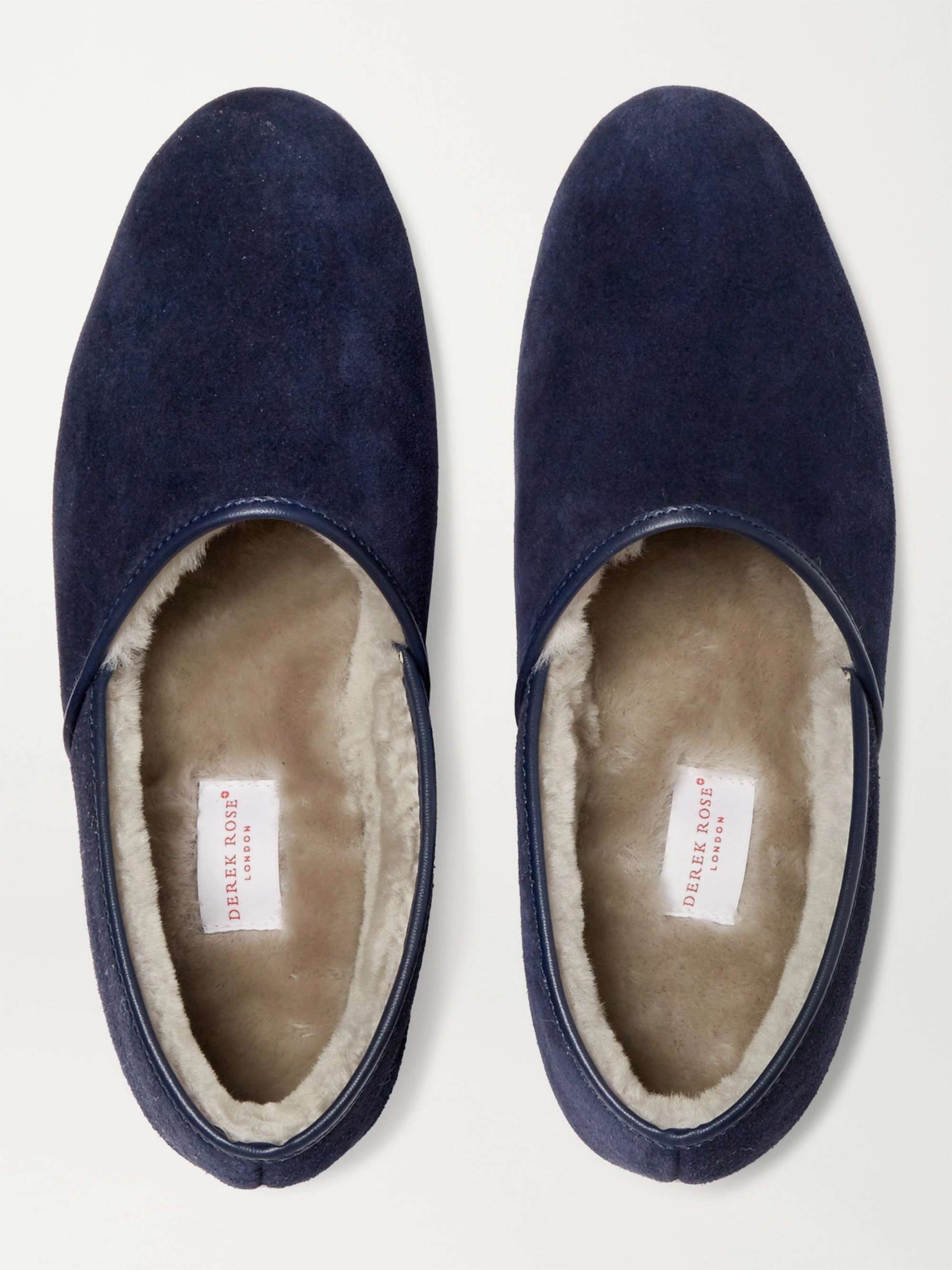 DEREK ROSE Slipper in pelle camoscio con interno in shearling Crawford