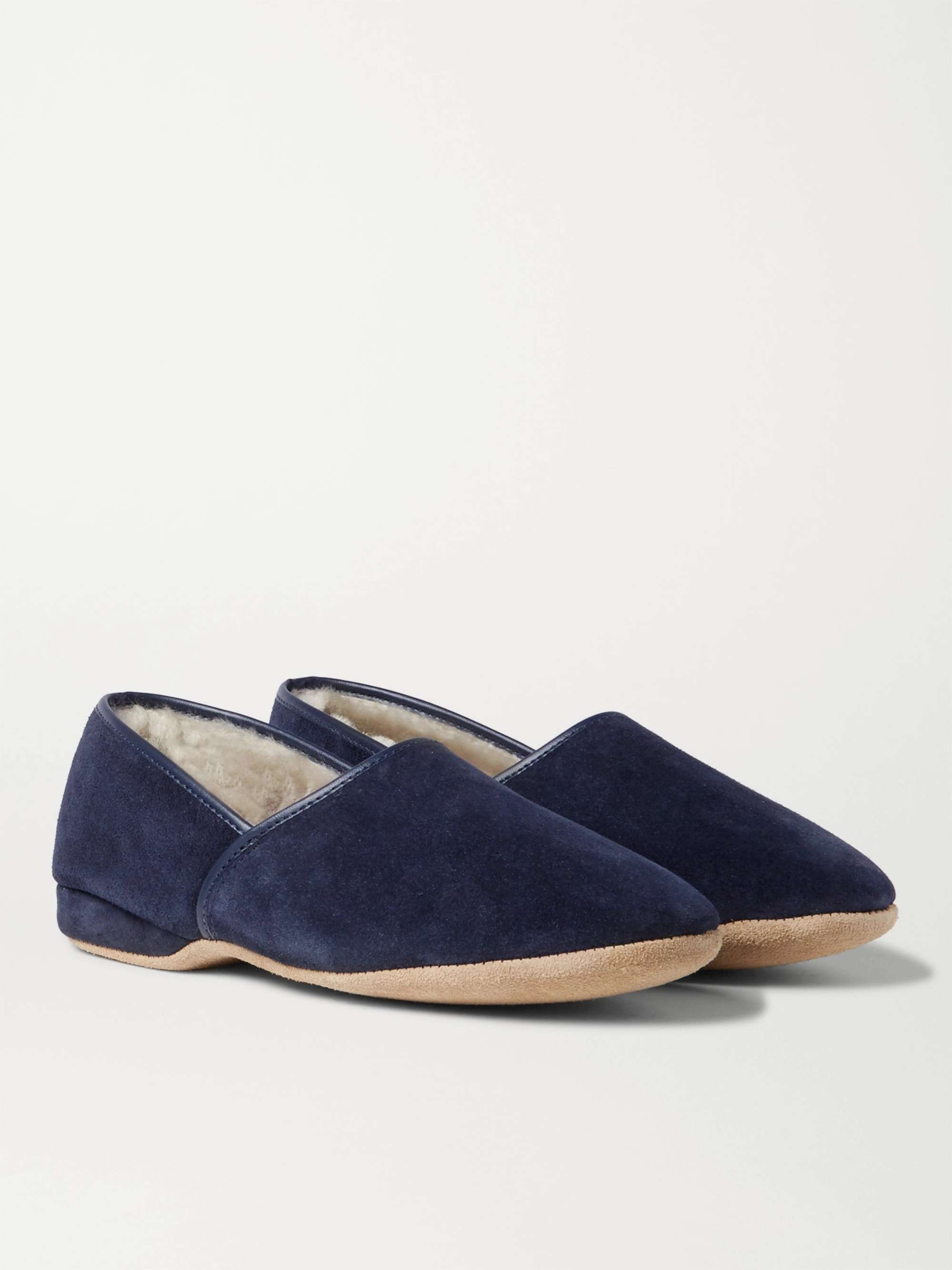 DEREK ROSE Crawford Shearling-Lined Suede Slippers