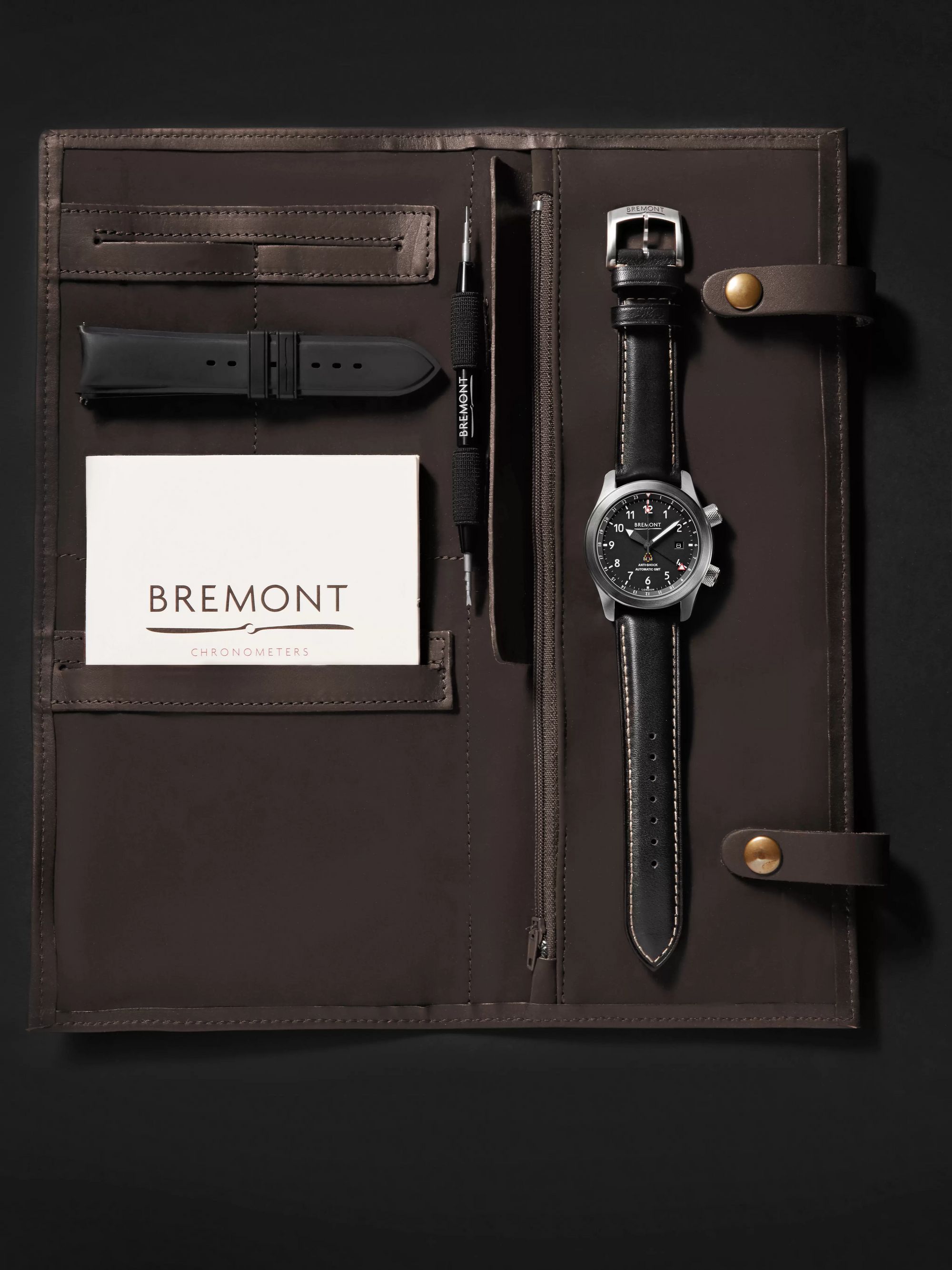BREMONT MBIII Black Bronze Automatic GMT 43mm Stainless Steel and Leather Watch, Ref. MBIII-BK-BZ-R-S