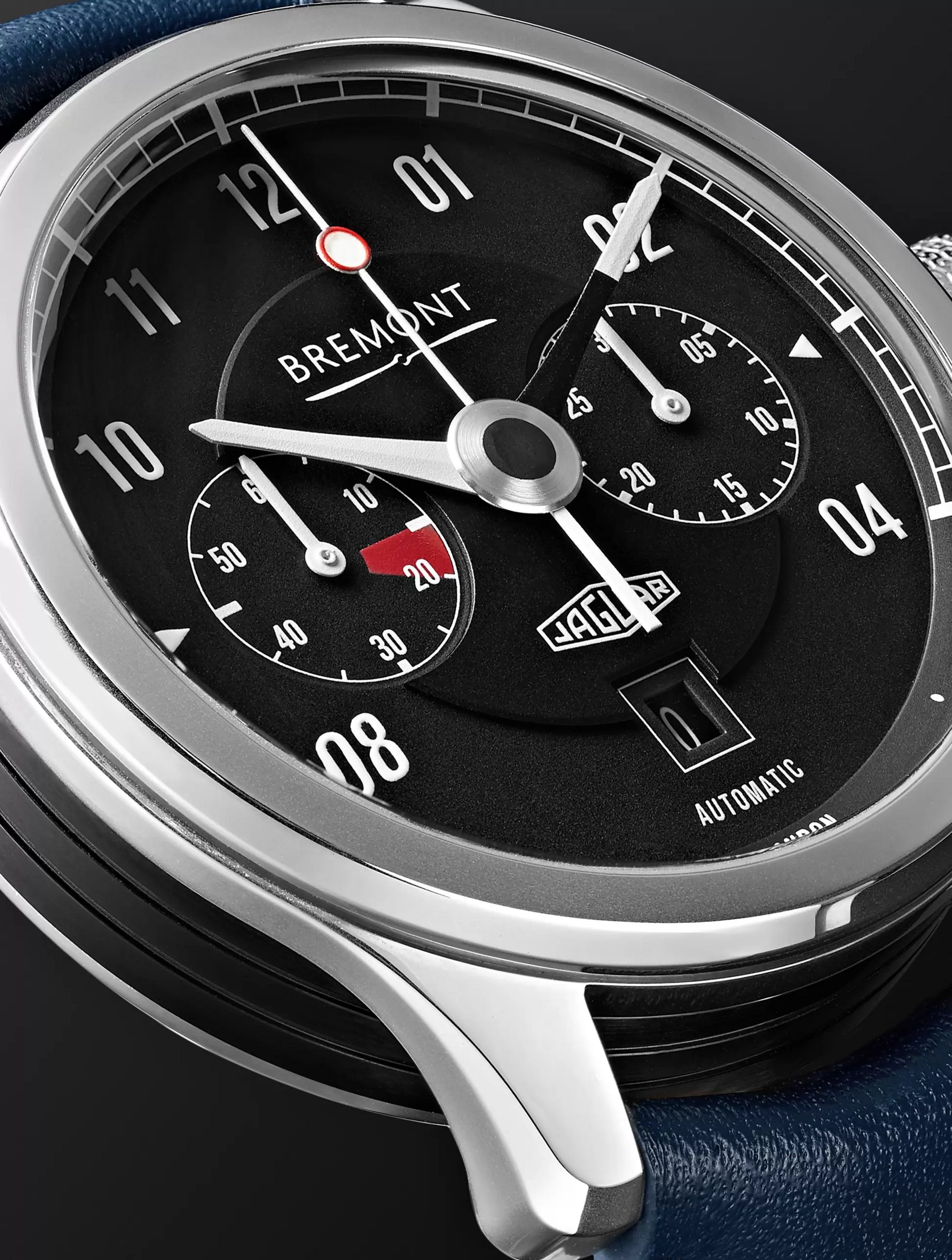BREMONT MKII Jaguar Automatic Chronograph 43mm Stainless Steel and Leather Watch, Ref. No. J-MKII-BK-R-S
