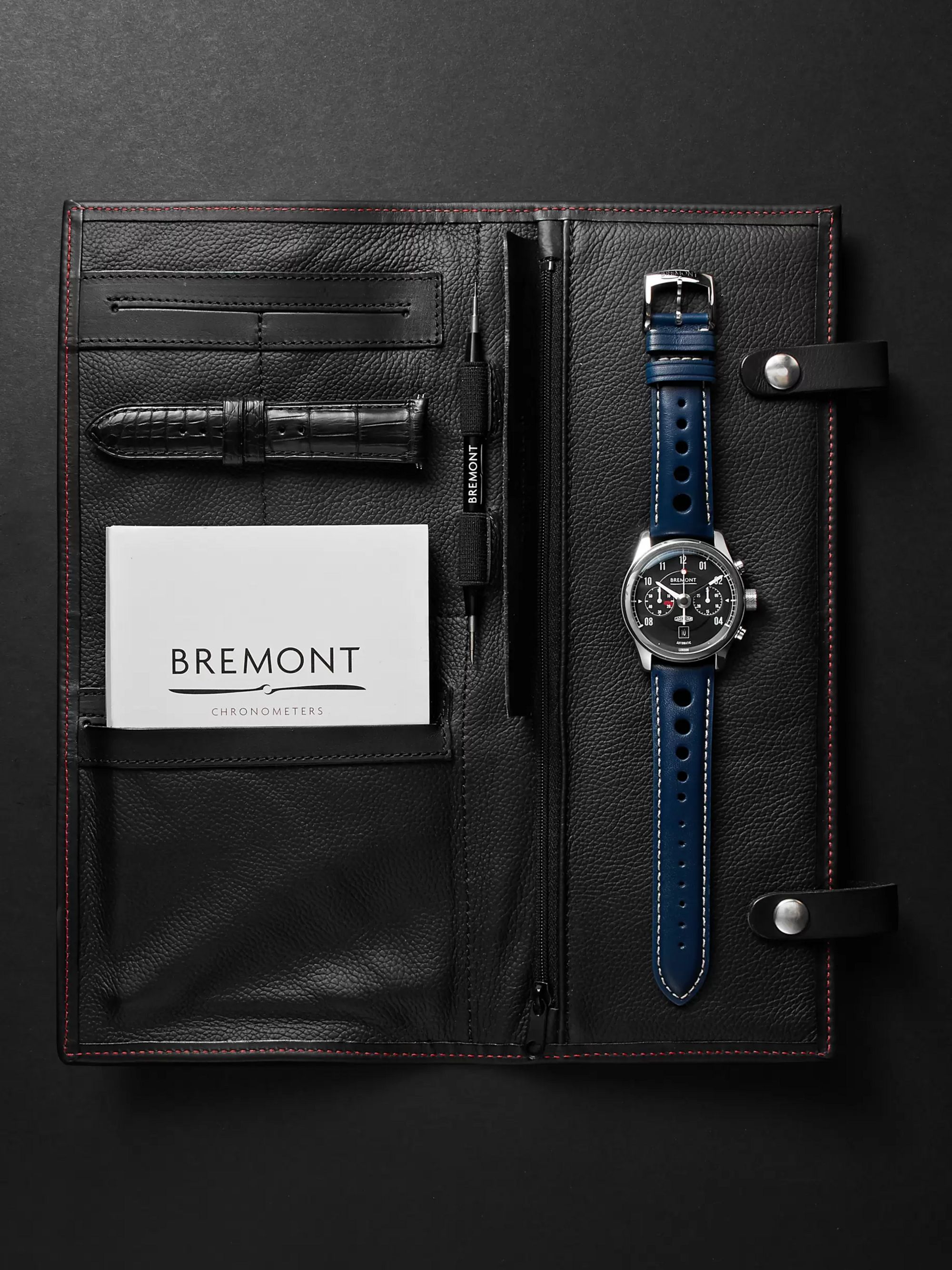 BREMONT MKII Jaguar Automatic Chronograph 43mm Stainless Steel and Leather Watch, Ref. No. J-MKII-BK-R-S