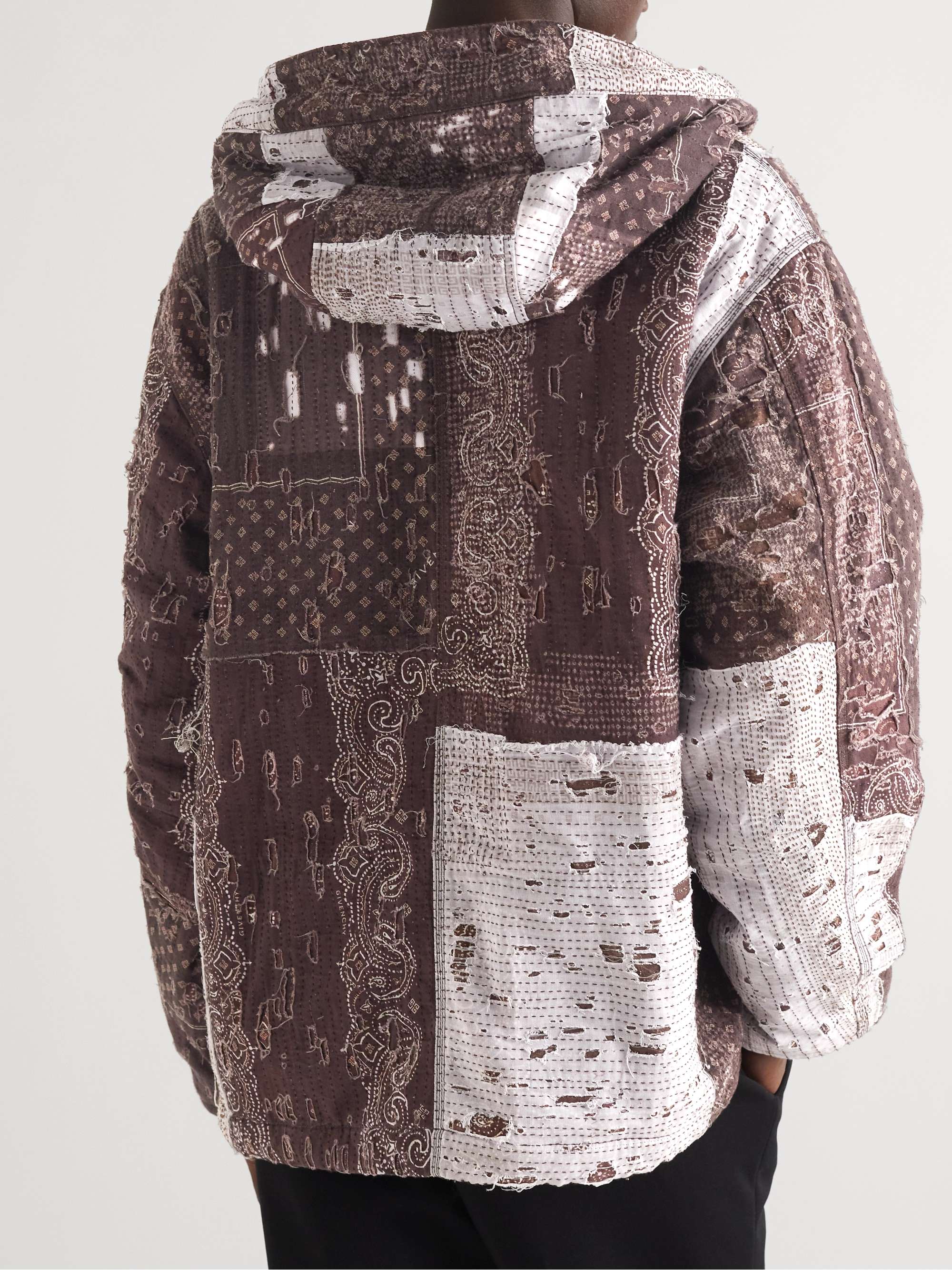 GIVENCHY Oversized Distressed Patchwork Bandana-Print Cotton Hooded Down Jacket