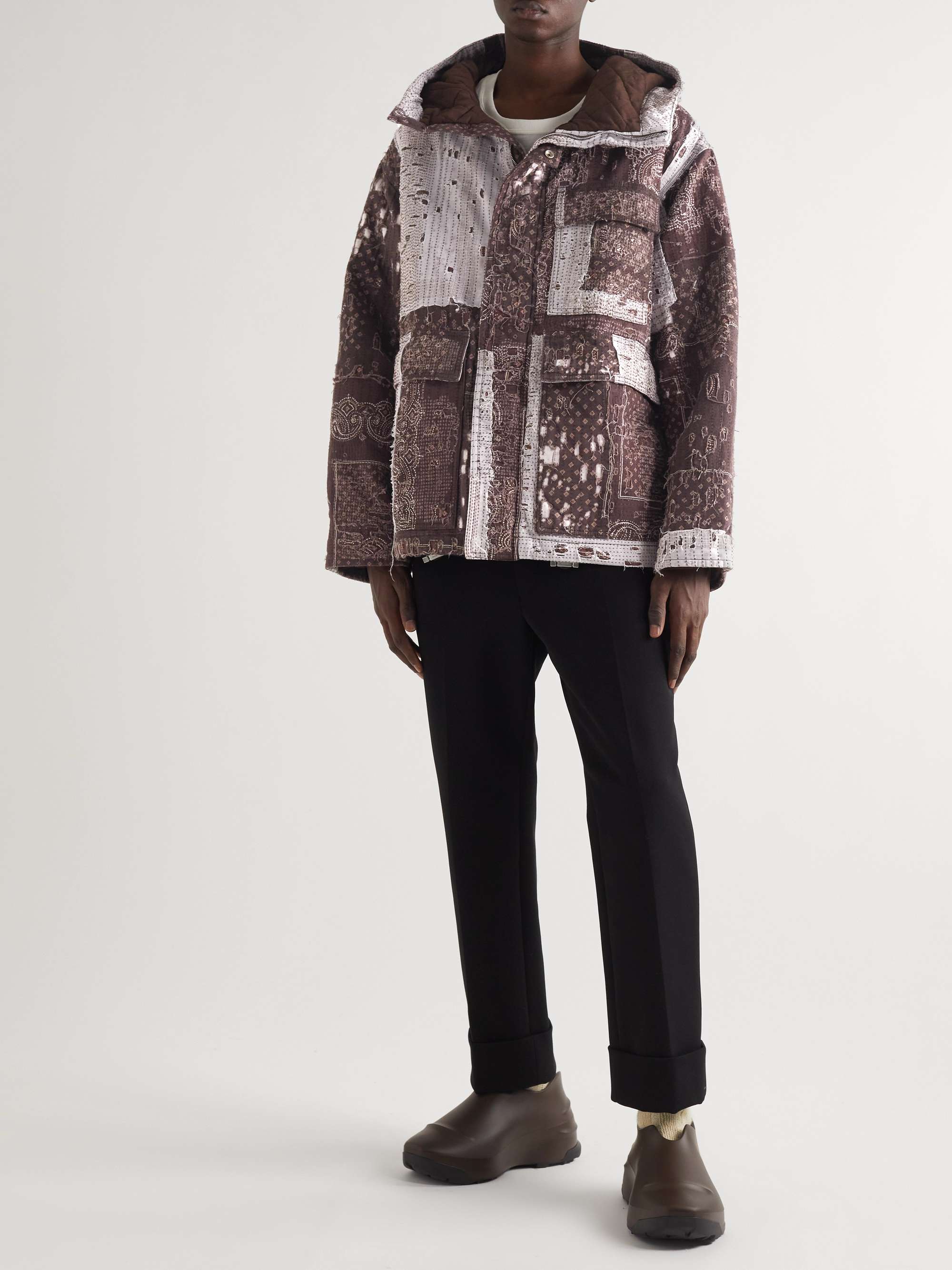 GIVENCHY Oversized Distressed Patchwork Bandana-Print Cotton Hooded Down Jacket