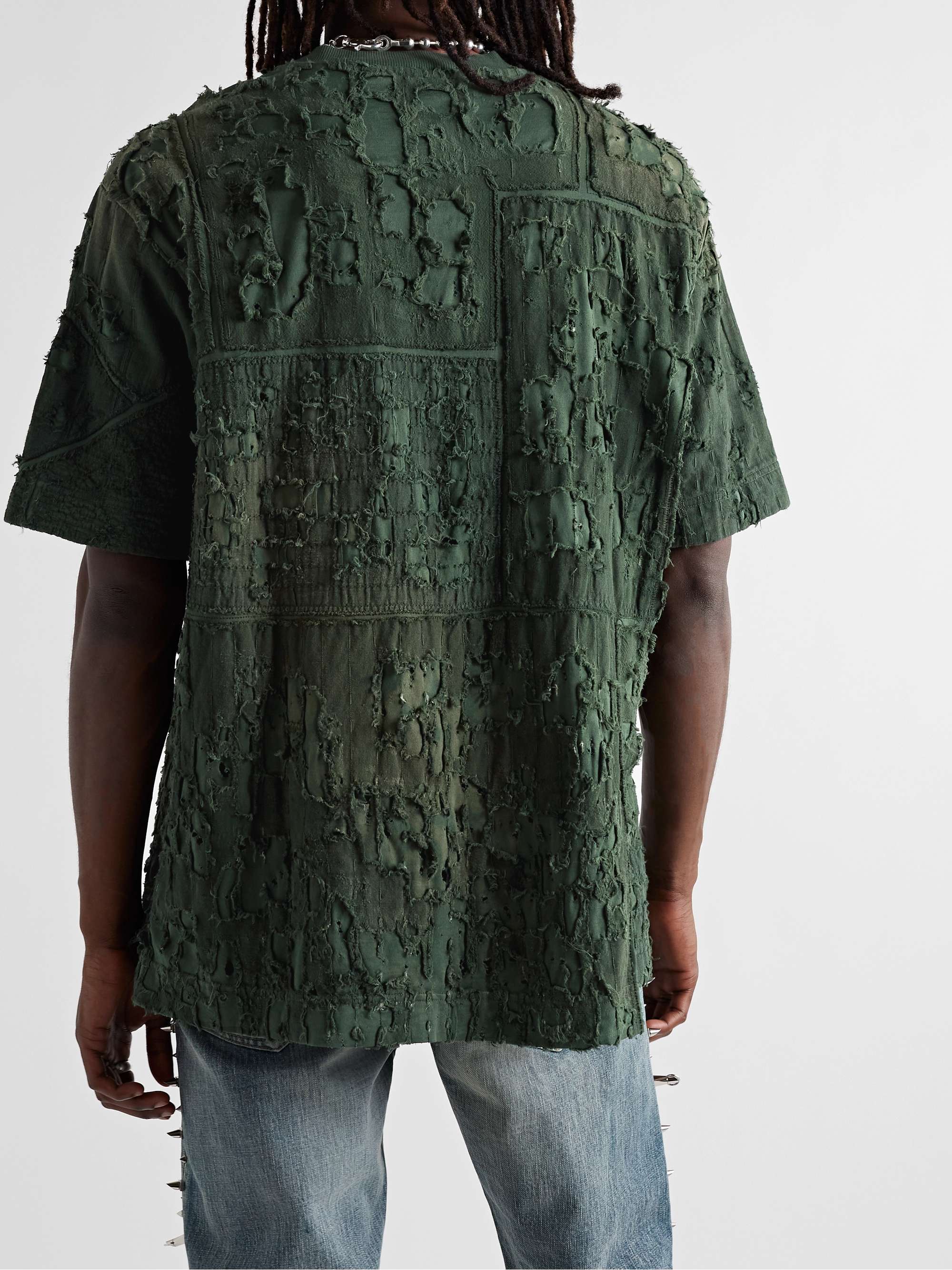 GIVENCHY Oversized Distressed Cotton-Jersey and Linen-Blend T-Shirt