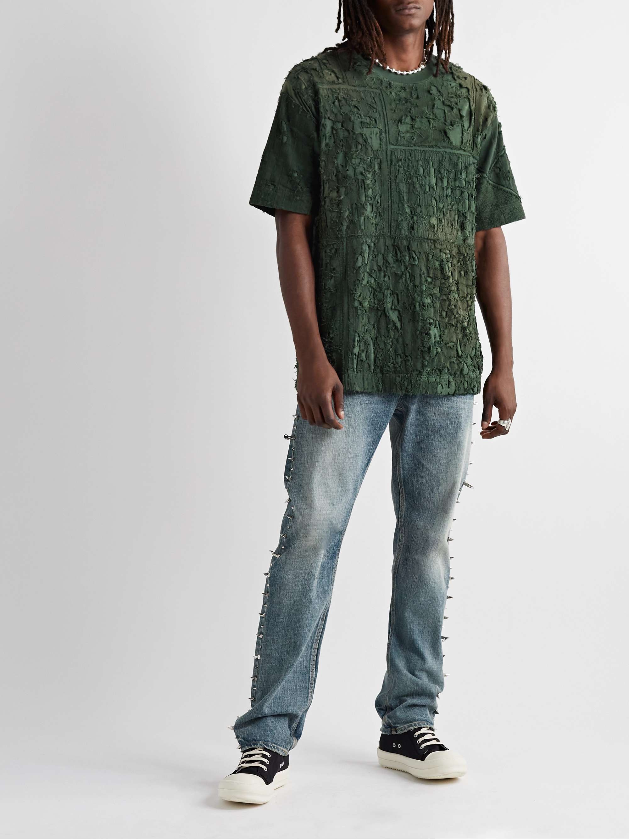GIVENCHY Oversized Distressed Cotton-Jersey and Linen-Blend T-Shirt
