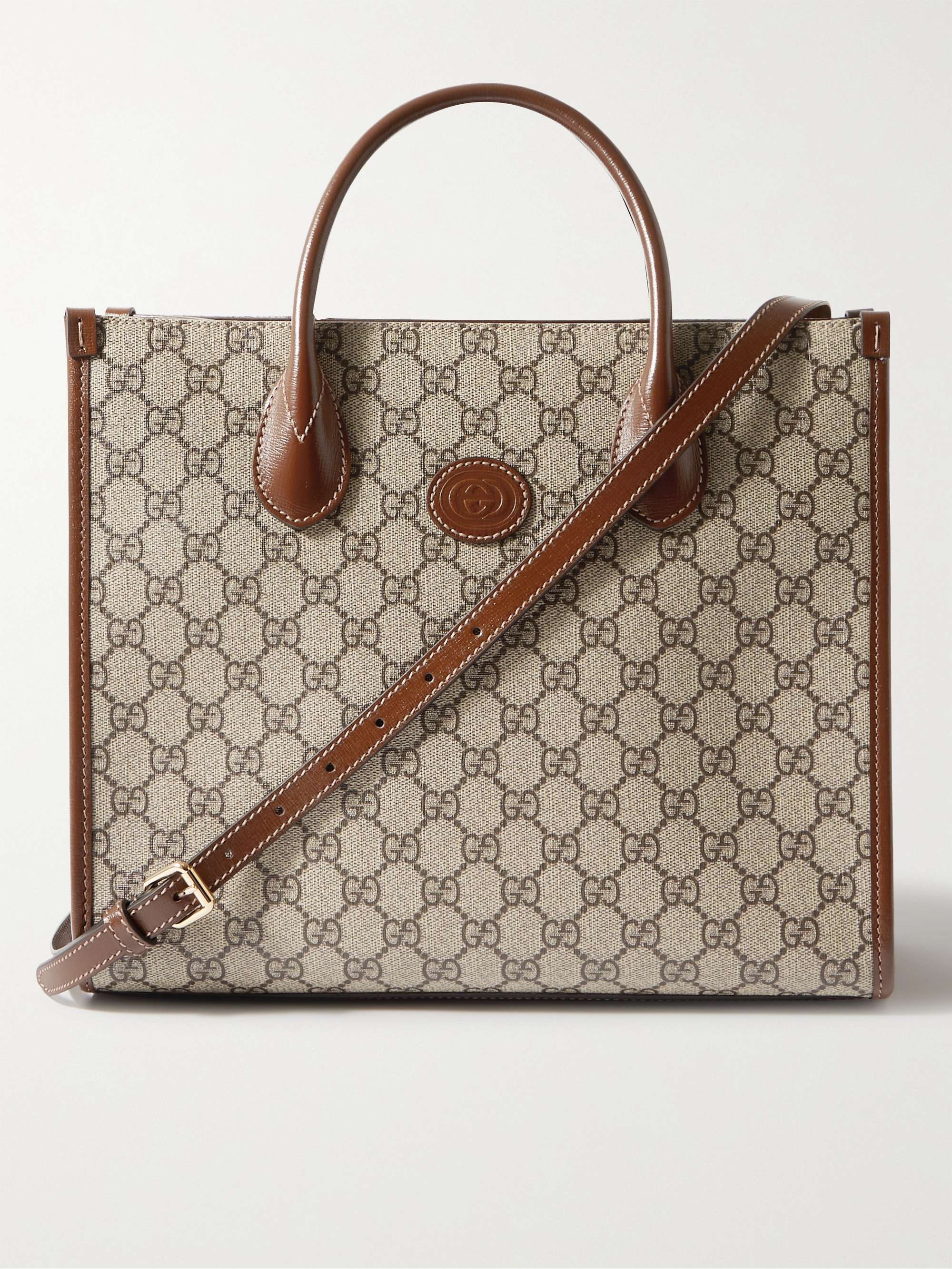 GUCCI Ophidia Leather-Trimmed Monogrammed Coated-Canvas Tote Bag | MR PORTER