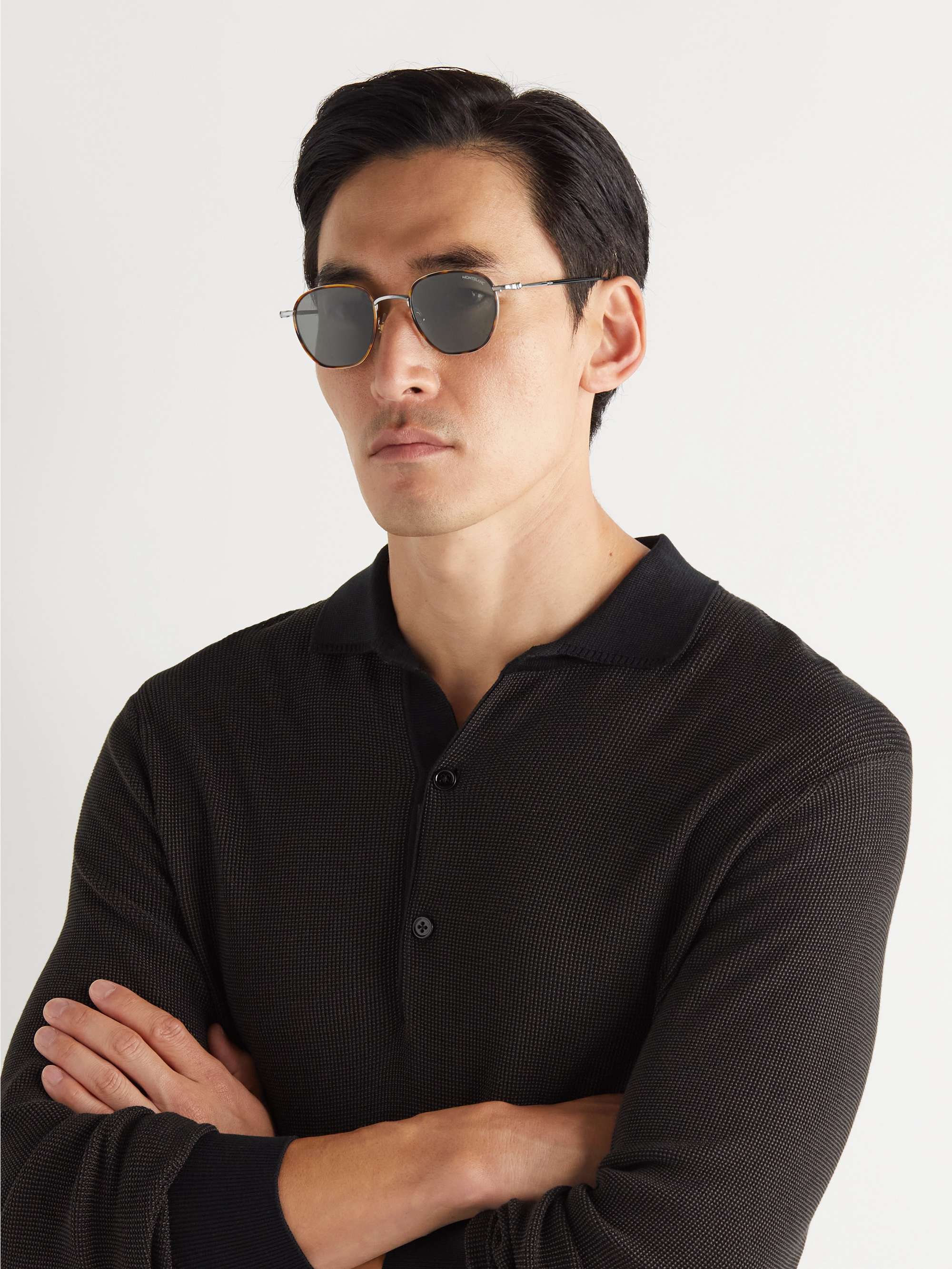 MONTBLANC Round-Frame Tortoiseshell Acetate and Silver-Tone Sunglasses