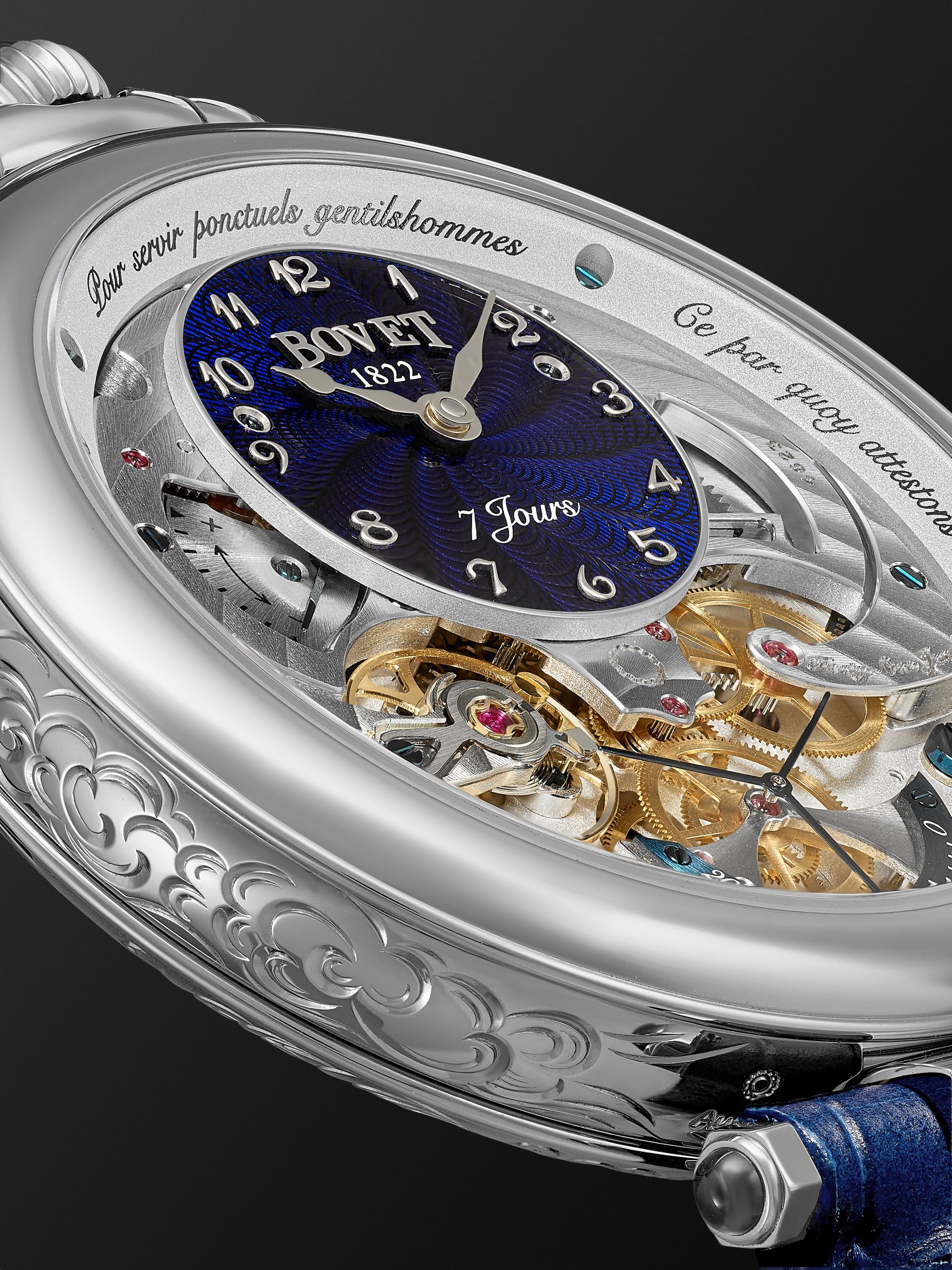 BOVET Monsieur BOVET Hand-Wound 43mm 18-Karat White Gold and Alligator-Effect Leather Watch, Ref. No. AI43018-G46