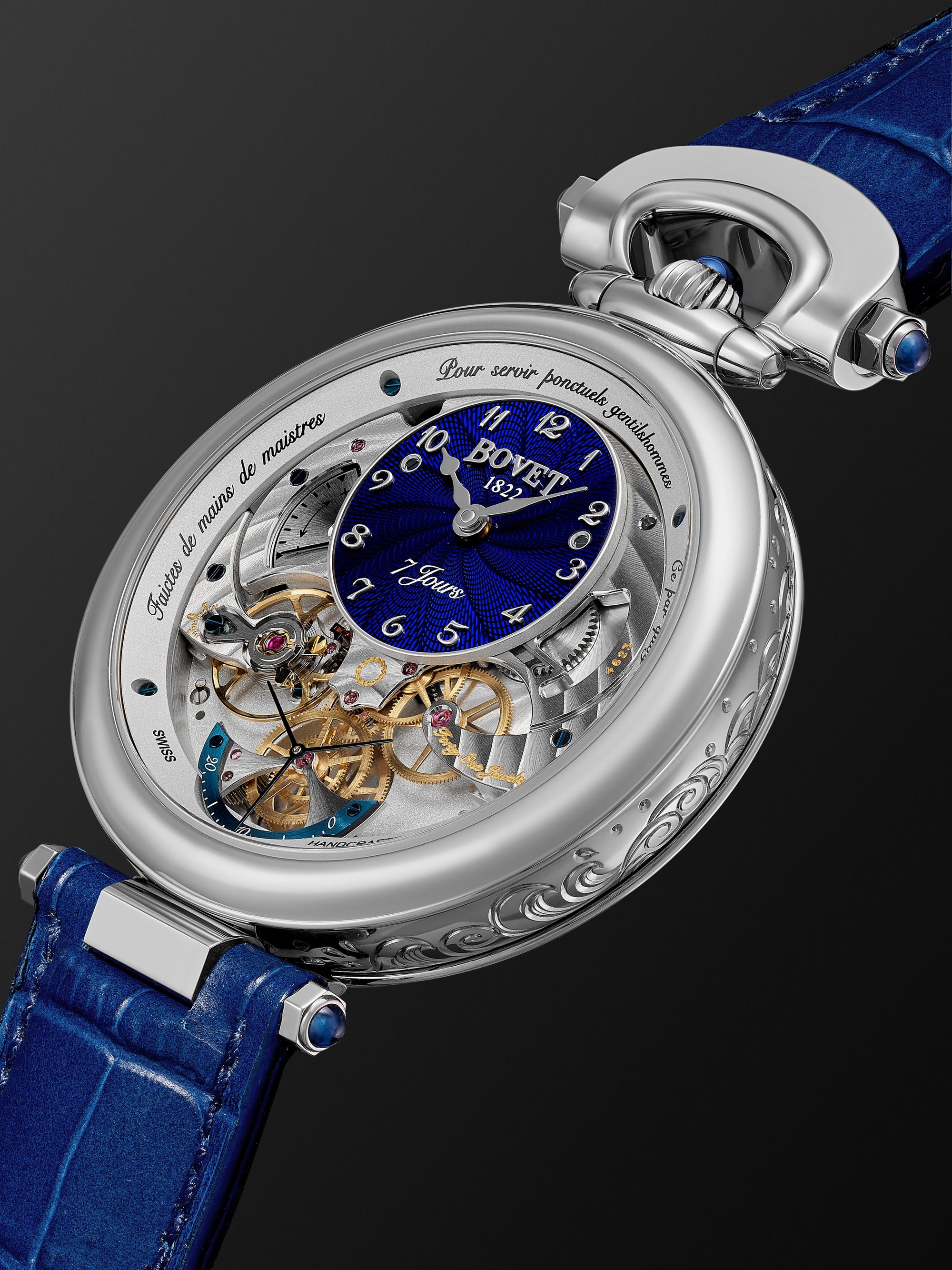 BOVET Monsieur BOVET Hand-Wound 43mm 18-Karat White Gold and Alligator-Effect Leather Watch, Ref. No. AI43018-G46