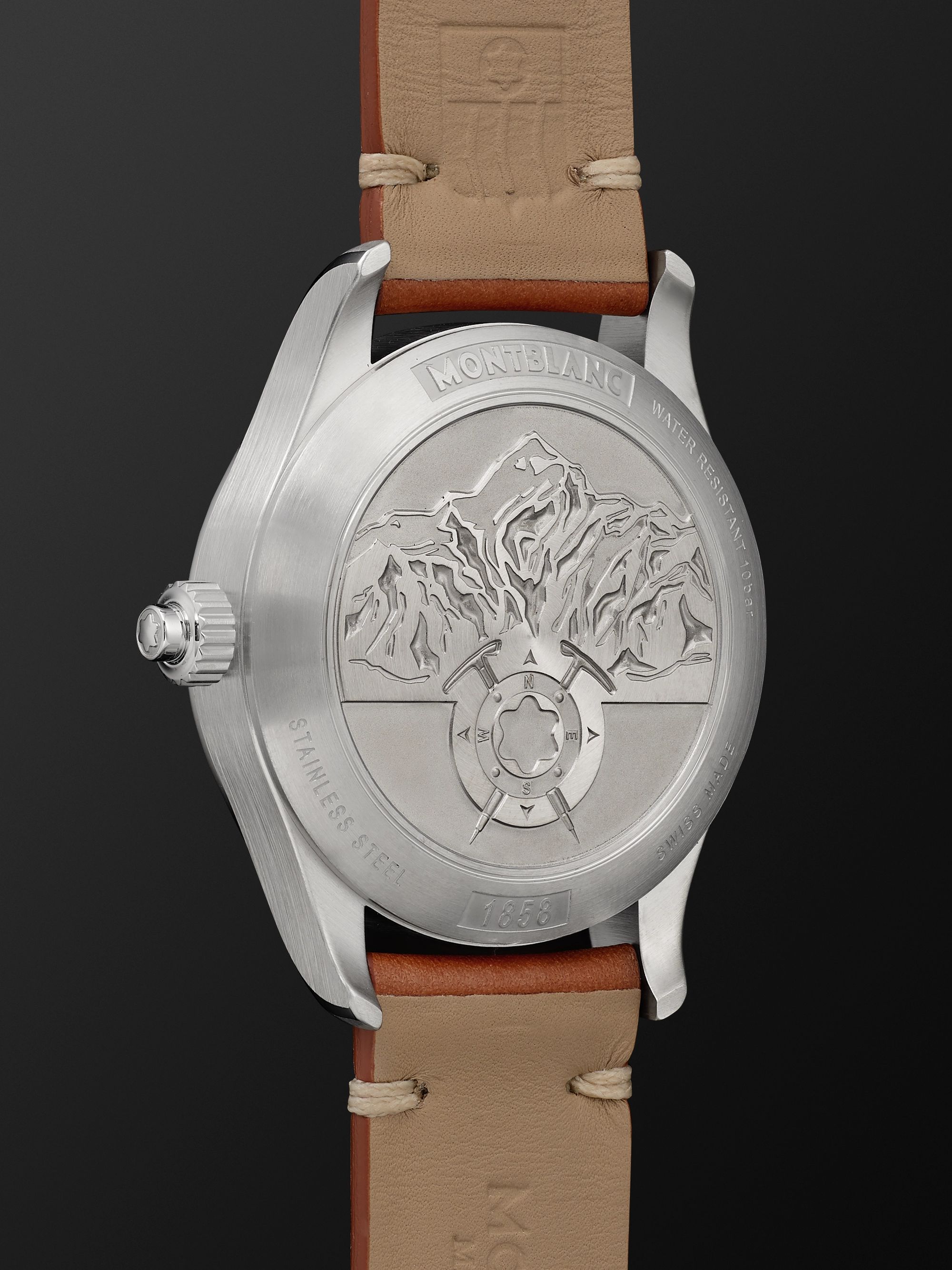 MONTBLANC 1858 Monopusher Automatic Chronograph 42mm Stainless Steel and Leather Watch, Ref. No. 125581