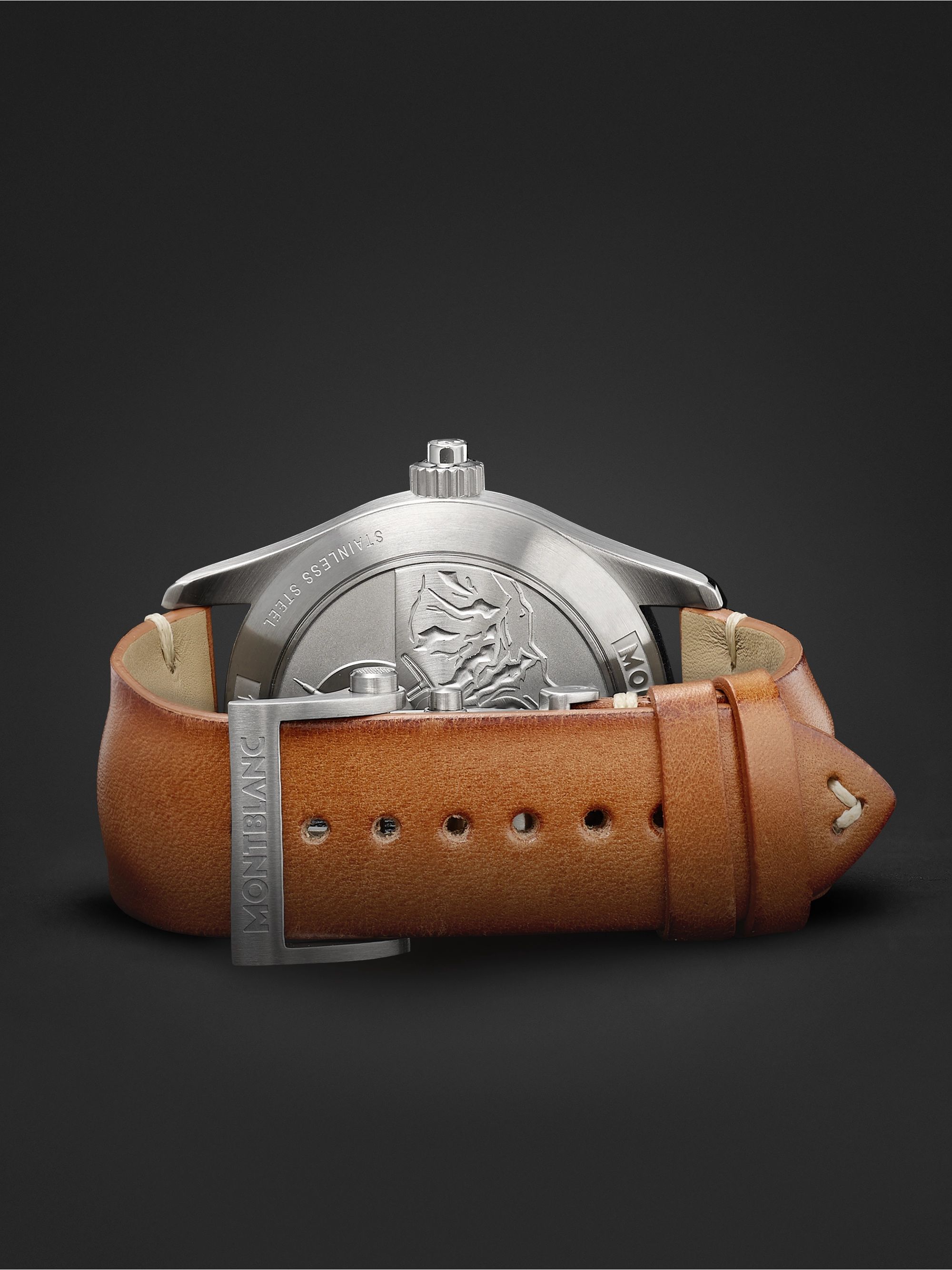MONTBLANC 1858 Monopusher Automatic Chronograph 42mm Stainless Steel and Leather Watch, Ref. No. 125581