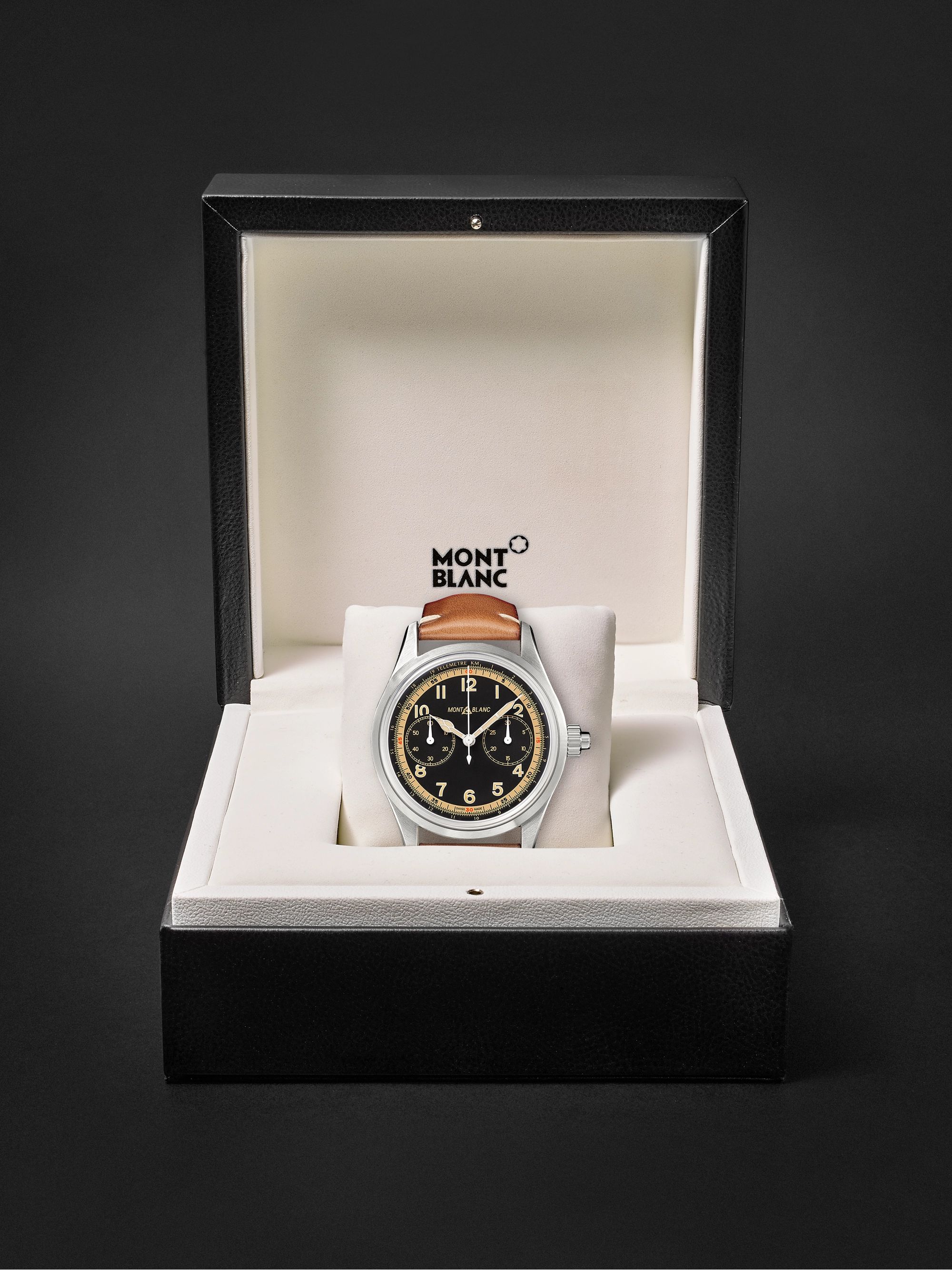 MONTBLANC 1858 Monopusher Automatic Chronograph 42mm Stainless Steel and Leather Watch, Ref. No. 125581