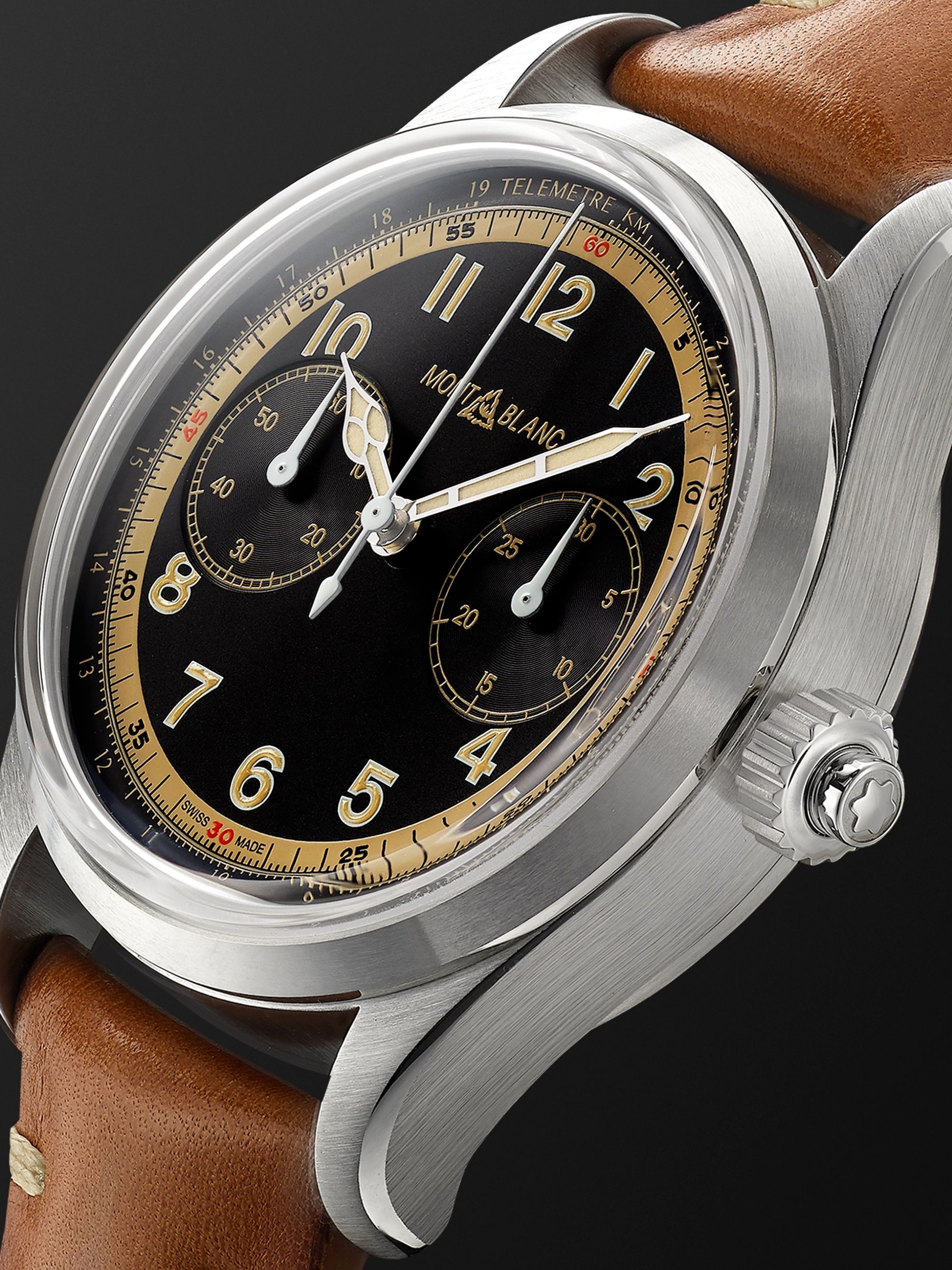MONTBLANC 1858 Monopusher Automatic Chronograph 42mm Stainless Steel and Leather Watch, Ref. No. 125581