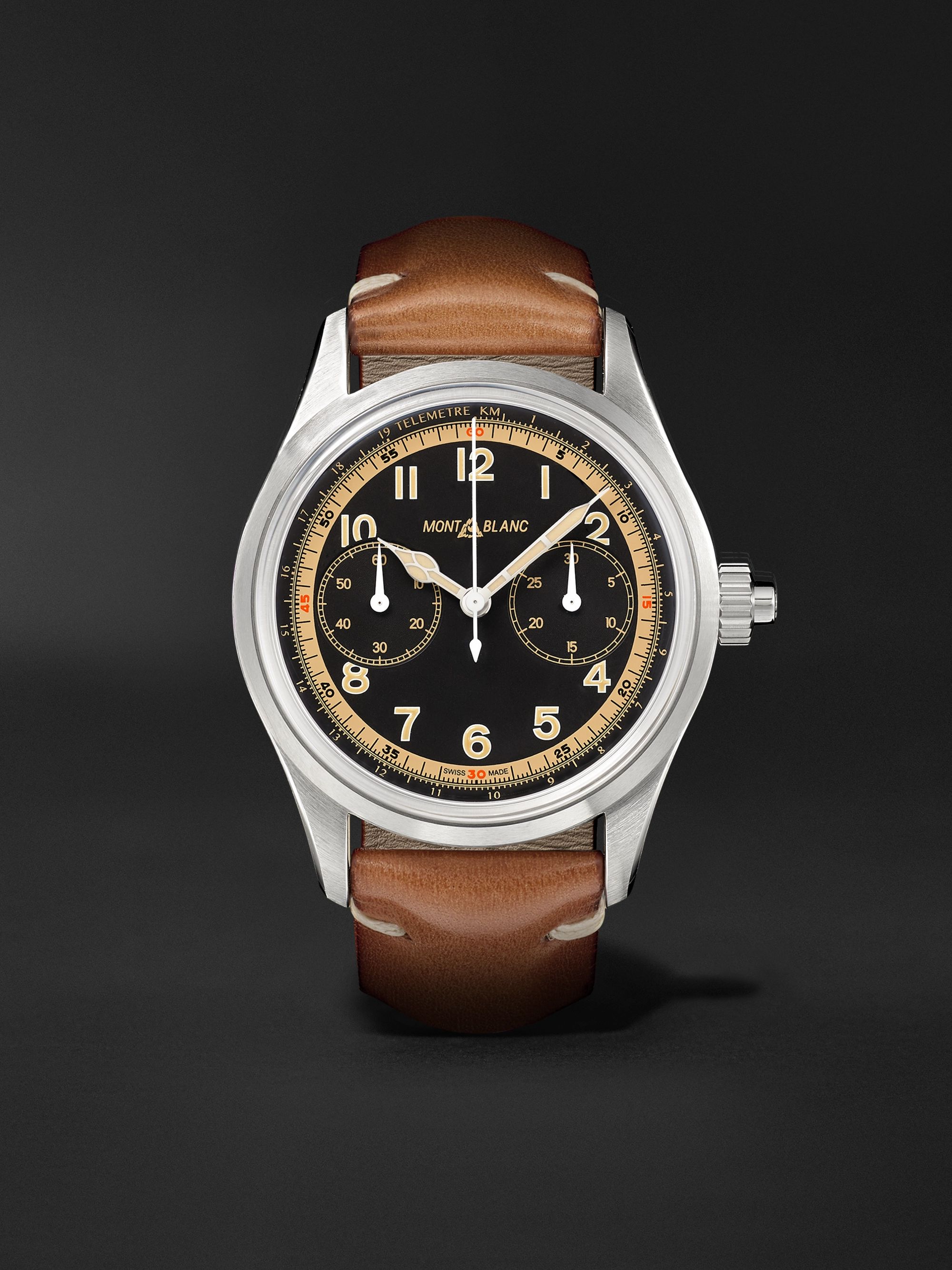 MONTBLANC 1858 Monopusher Automatic Chronograph 42mm Stainless Steel and Leather Watch, Ref. No. 125581