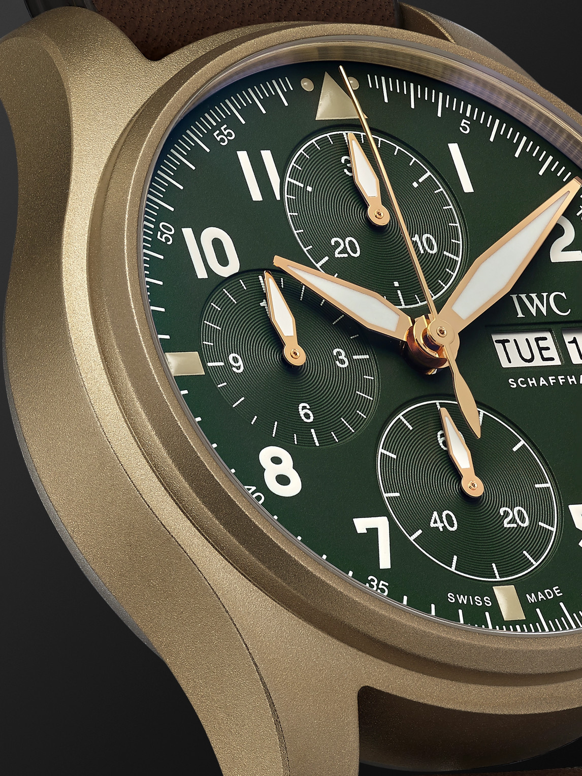 Shop Iwc Schaffhausen Pilot's Spitfire Automatic Chronograph 41mm Bronze And Leather Watch, Ref. No. Iw387902 In Green