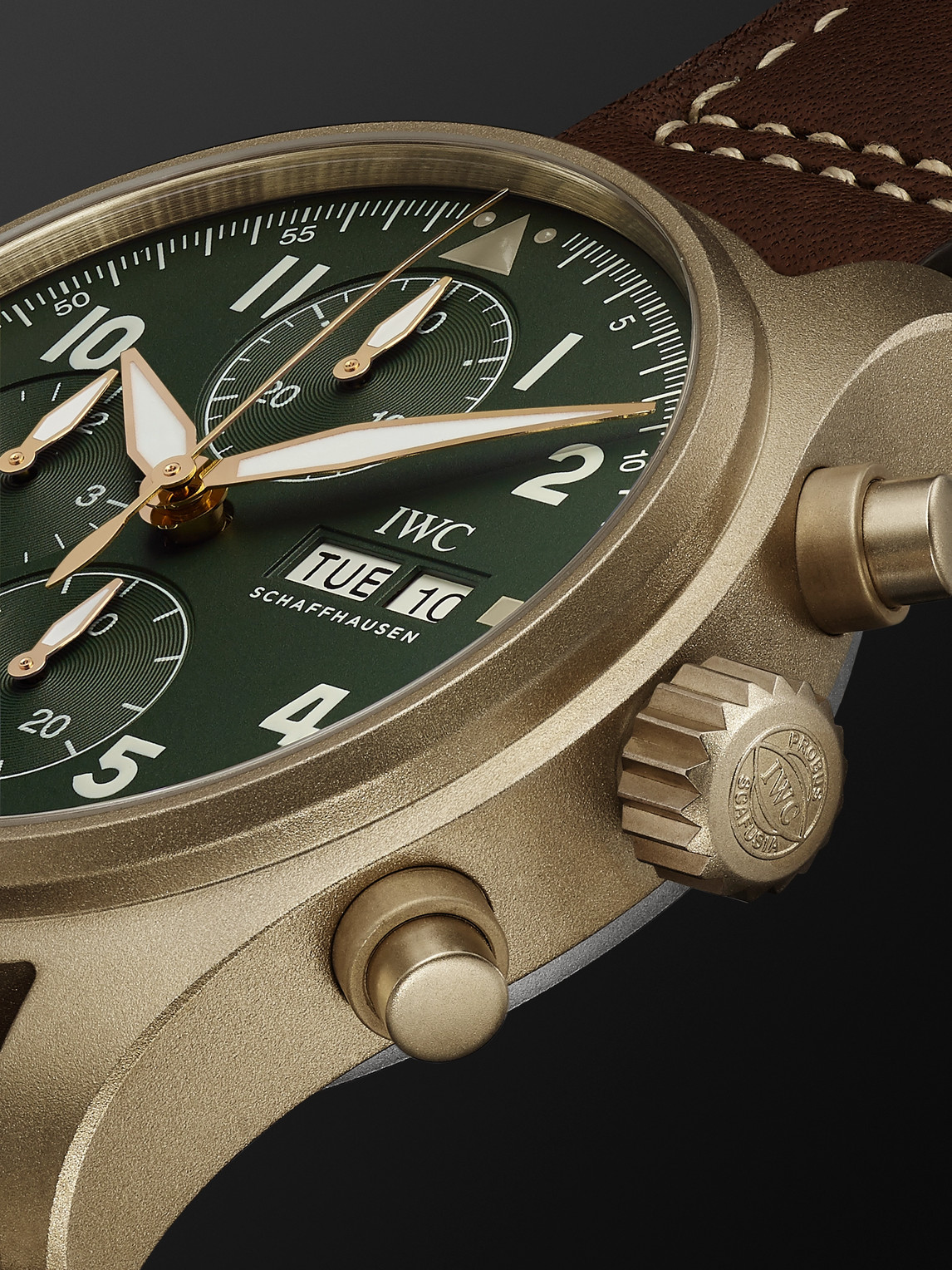 Shop Iwc Schaffhausen Pilot's Spitfire Automatic Chronograph 41mm Bronze And Leather Watch, Ref. No. Iw387902 In Green