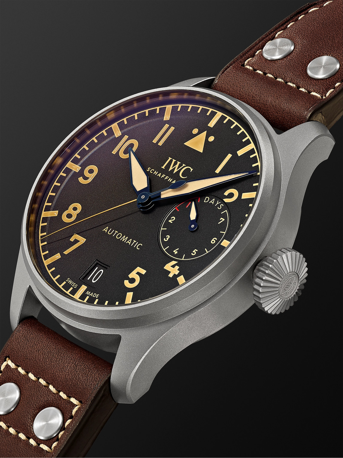 Shop Iwc Schaffhausen Big Pilot's Heritage Automatic 46.2mm Titanium And Leather Watch, Ref. No. Iw501004 In Black