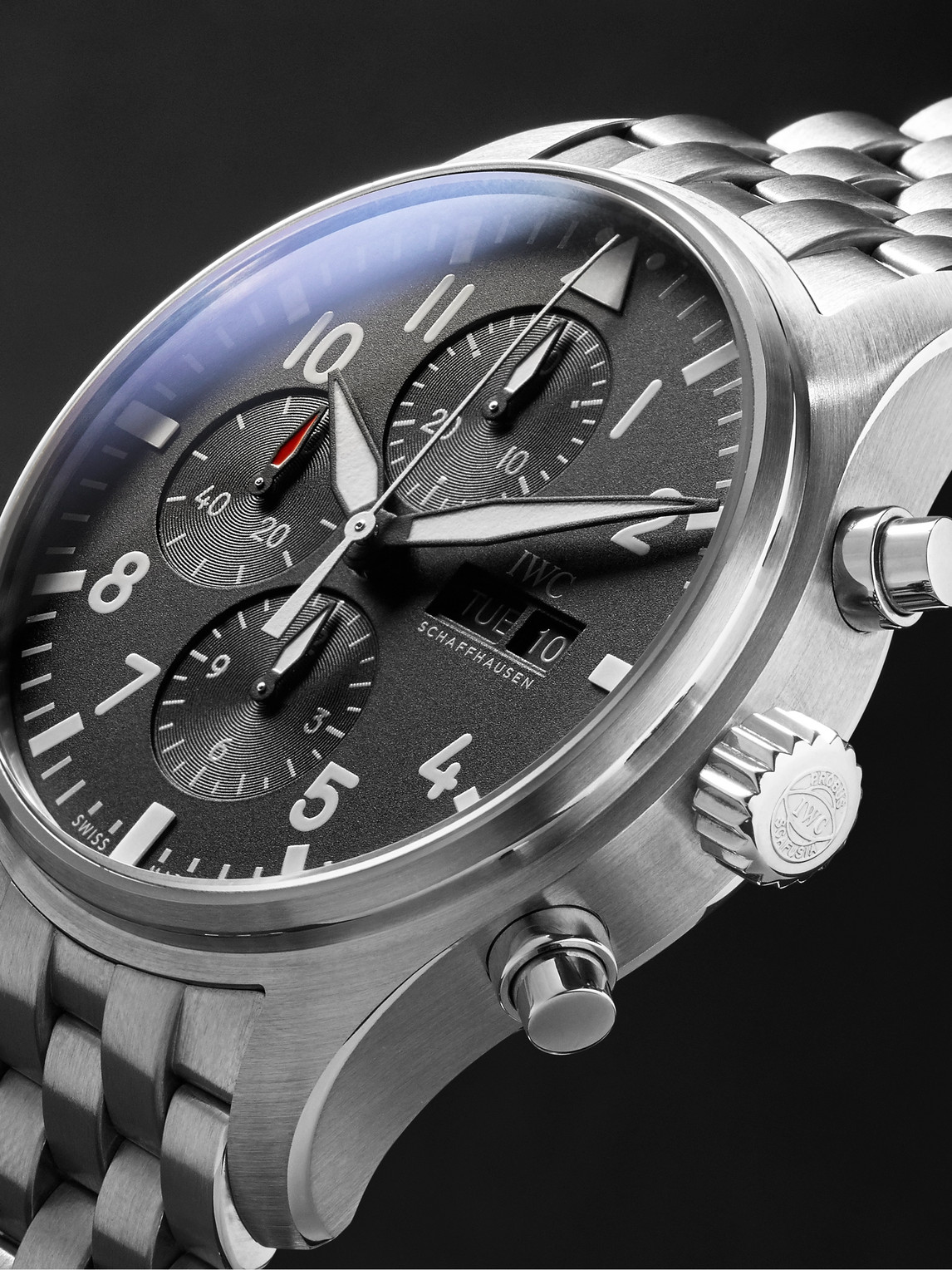 Shop Iwc Schaffhausen Pilot's Automatic Chronograph 43mm Stainless Steel Watch, Ref. No. Iw377710 In Black