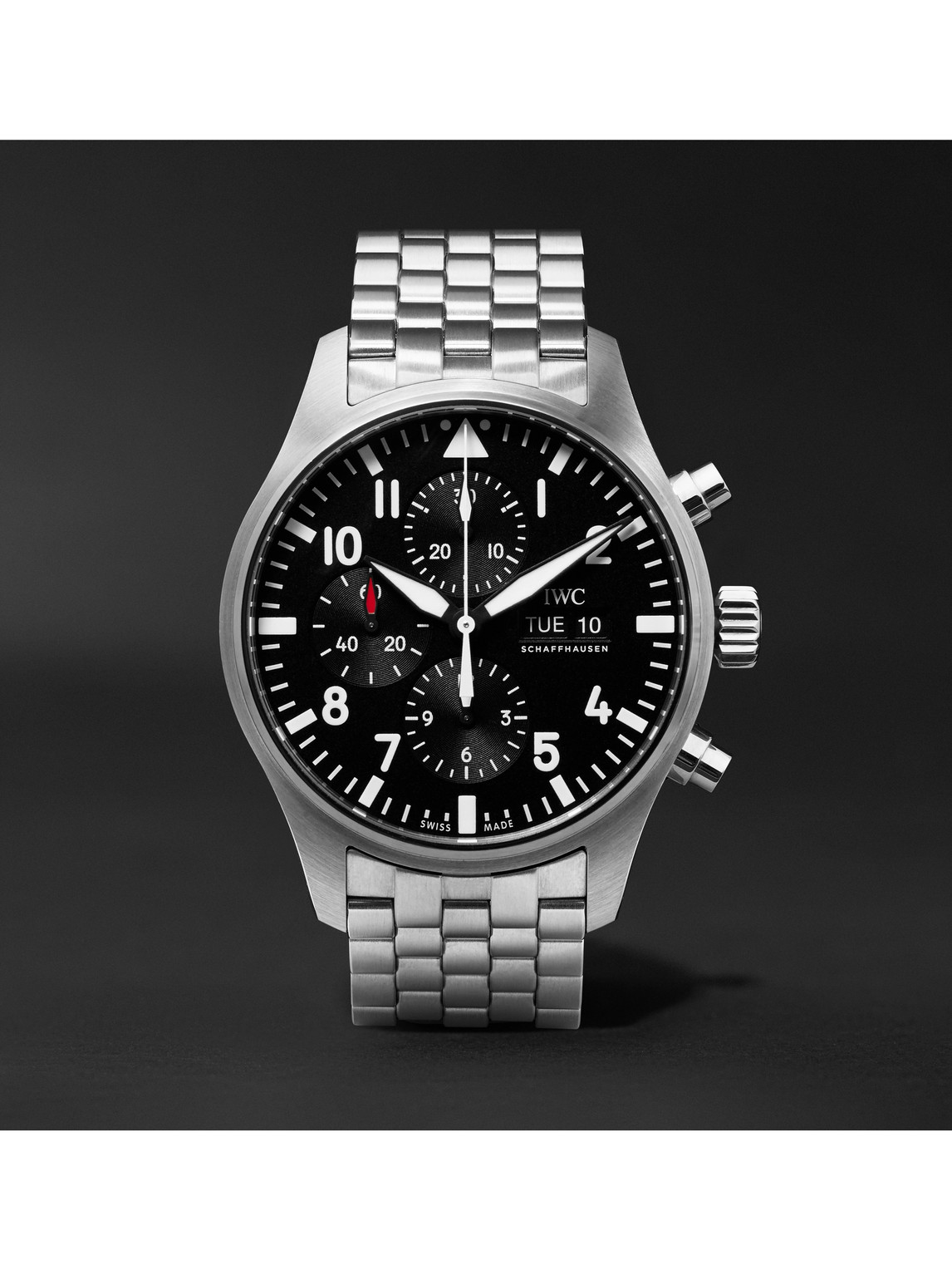 Shop Iwc Schaffhausen Pilot's Automatic Chronograph 43mm Stainless Steel Watch, Ref. No. Iw377710 In Black