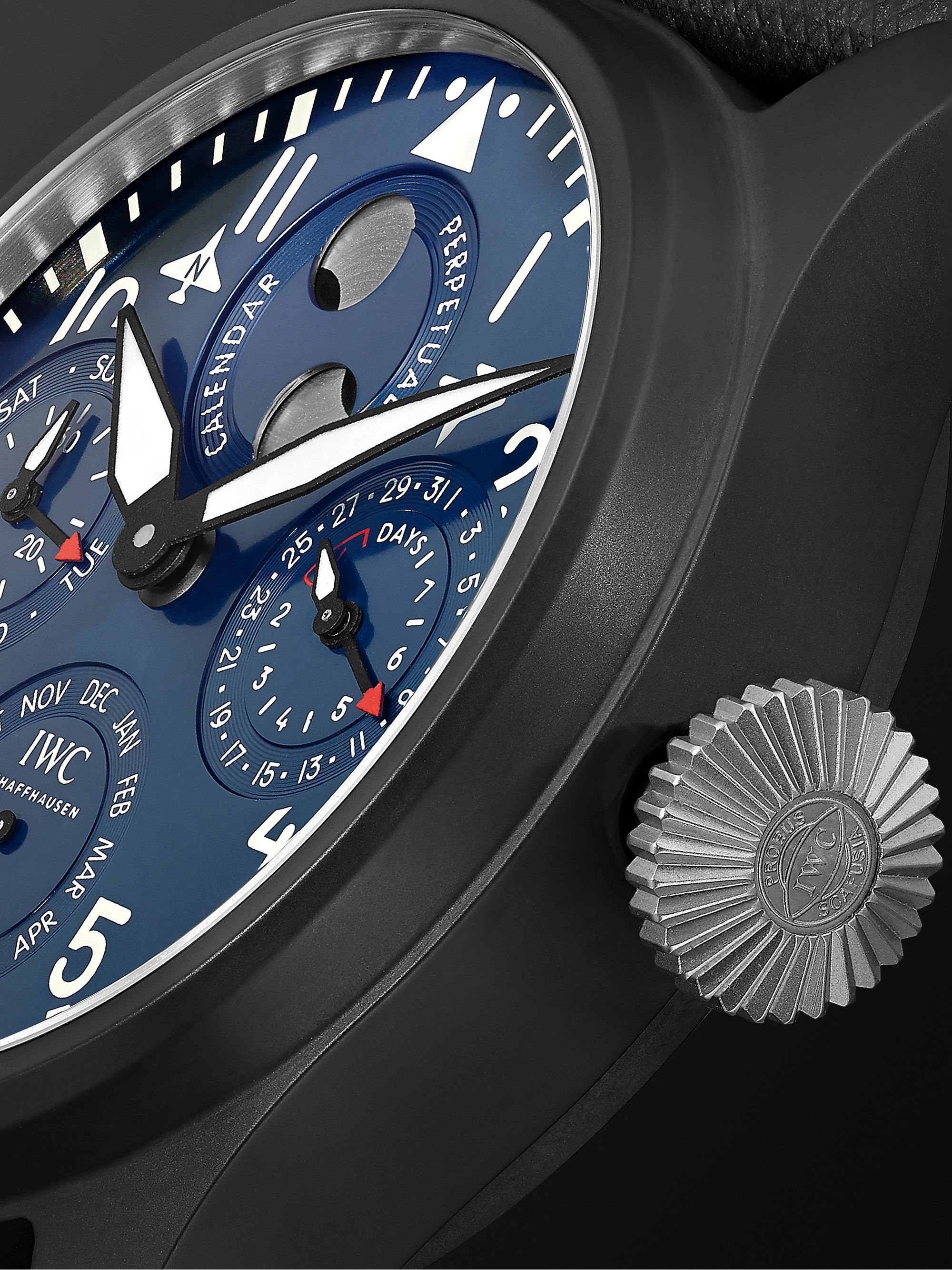 IWC SCHAFFHAUSEN Big Pilot's Perpetual Calendar Rodeo Drive Automatic Perpetual Calendar 46.5mm Ceramic, Titanium and Leather Watch, Ref. No. IW503001