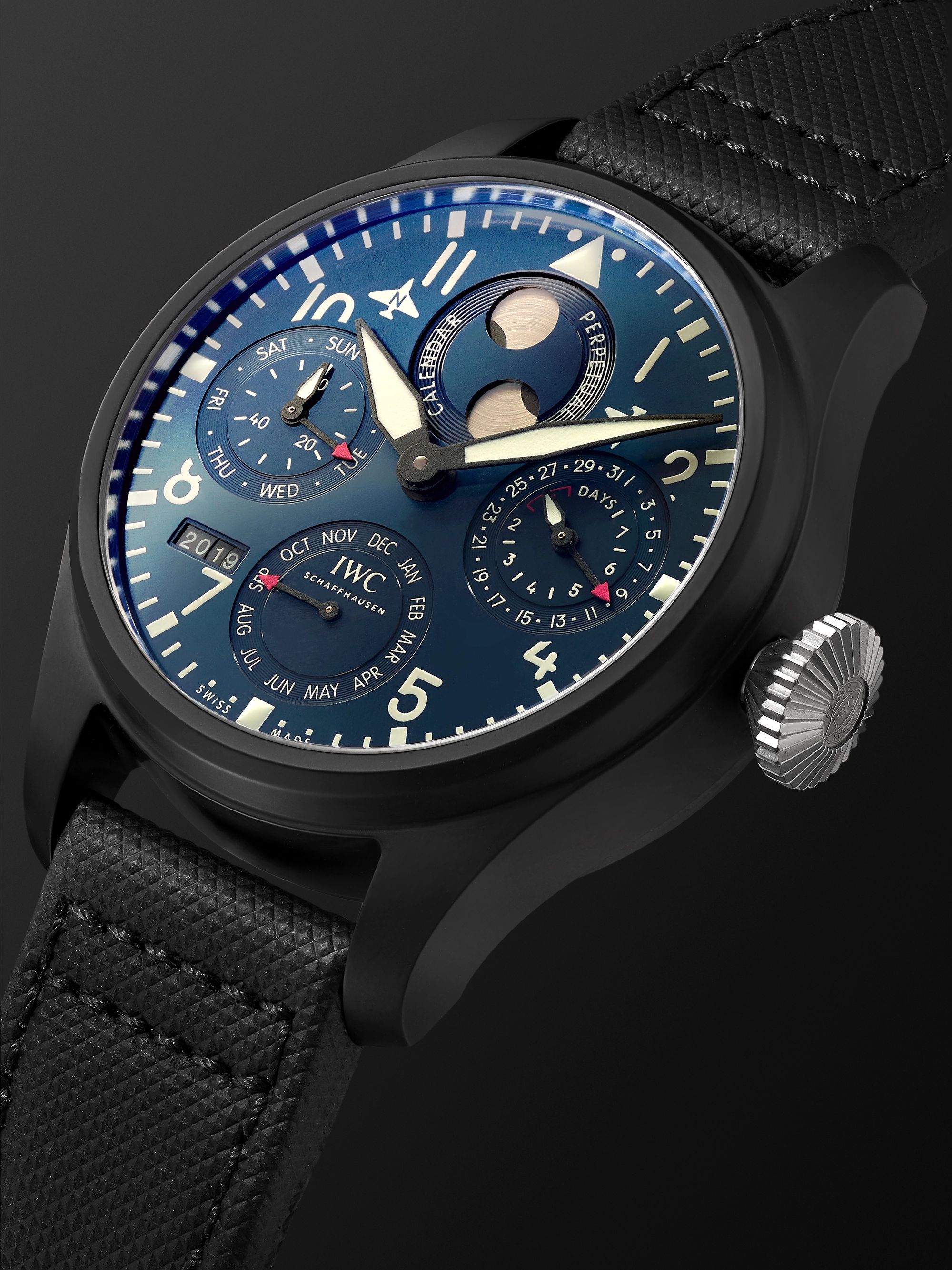 IWC SCHAFFHAUSEN Big Pilot's Perpetual Calendar Rodeo Drive Automatic Perpetual Calendar 46.5mm Ceramic, Titanium and Leather Watch, Ref. No. IW503001
