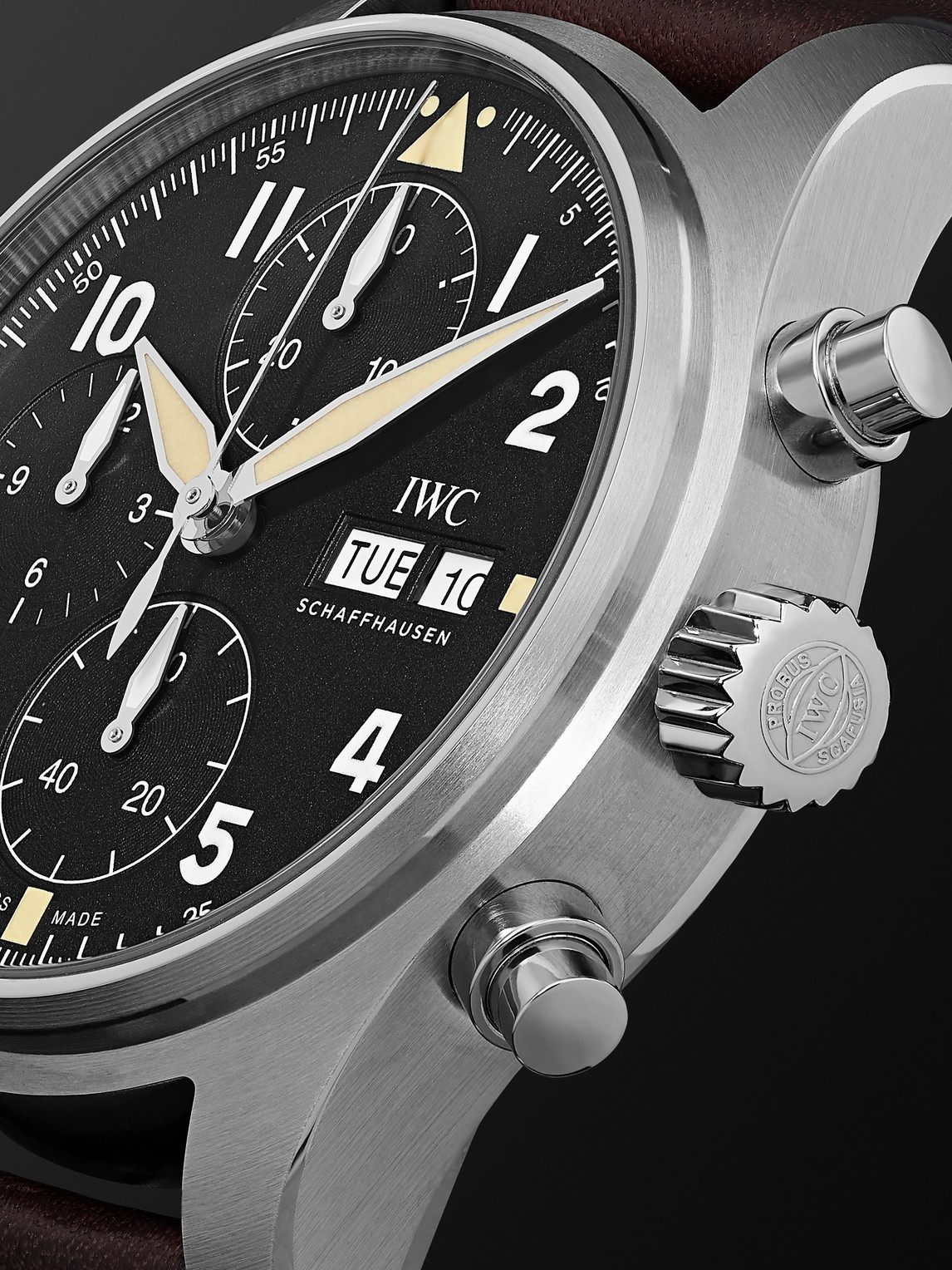 Shop Iwc Schaffhausen Pilot's Spitfire Automatic Chronograph 41mm Stainless Steel And Leather Watch, Ref. No. Iw387903 In Black