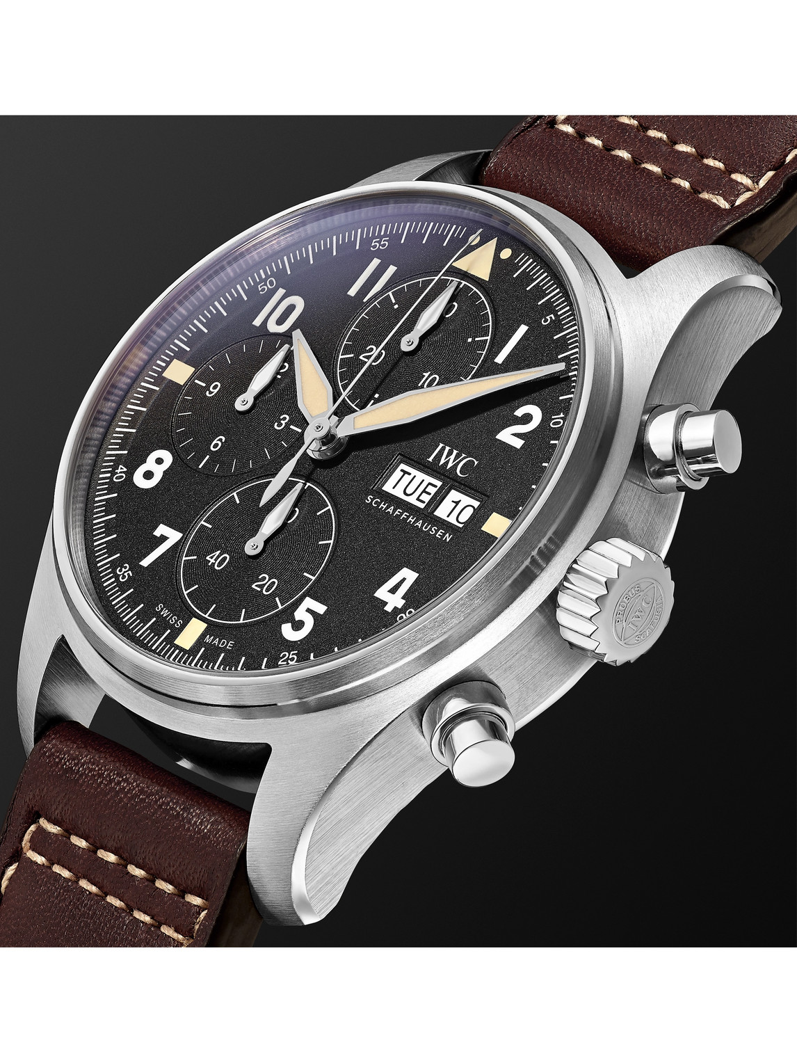 Shop Iwc Schaffhausen Pilot's Spitfire Automatic Chronograph 41mm Stainless Steel And Leather Watch, Ref. No. Iw387903 In Black
