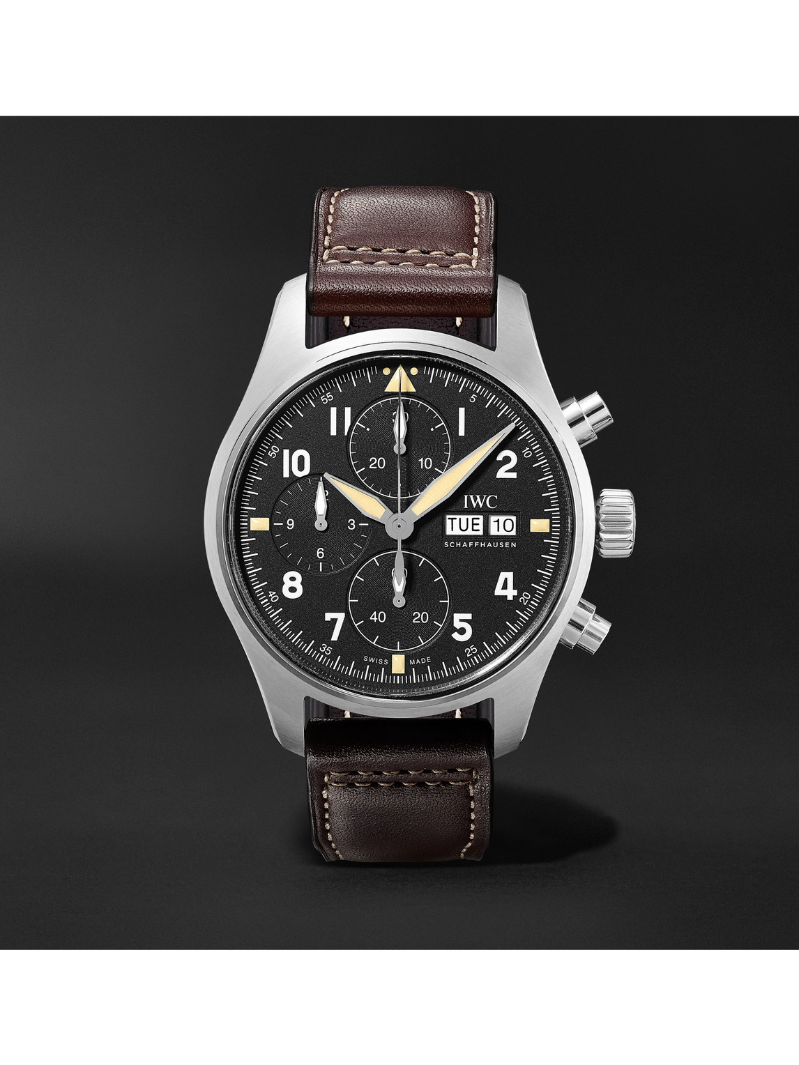 Iwc Schaffhausen Pilot's Spitfire Automatic Chronograph 41mm Stainless Steel And Leather Watch, Ref. No. Iw387903 In Black