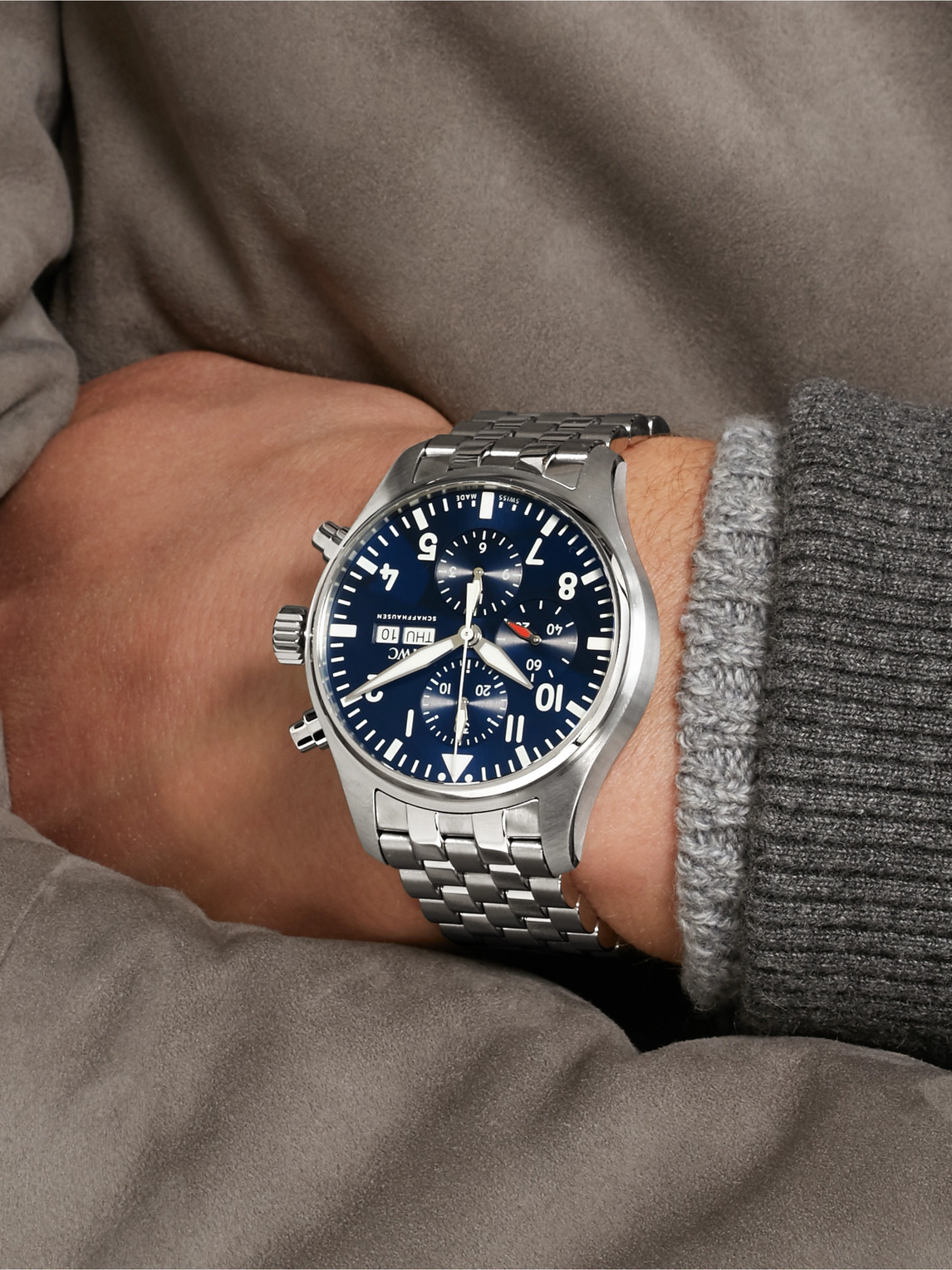 Shop Iwc Schaffhausen Pilot's Le Petit Prince Edition Chronograph 43mm Stainless Steel Watch, Ref. No. Iw377717 In Blue