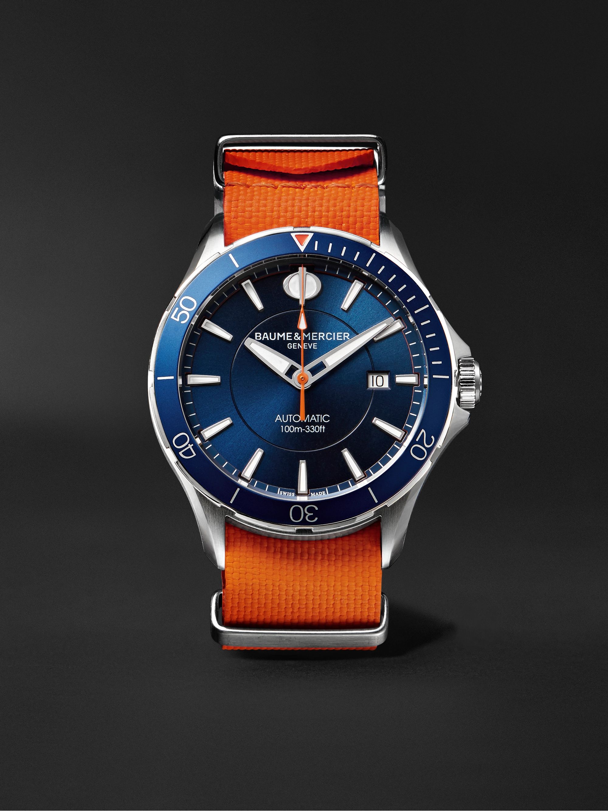 BAUME & MERCIER Clifton Club Automatic 42mm Stainless Steel and Rubber NATO Watch, Ref. No. 10405
