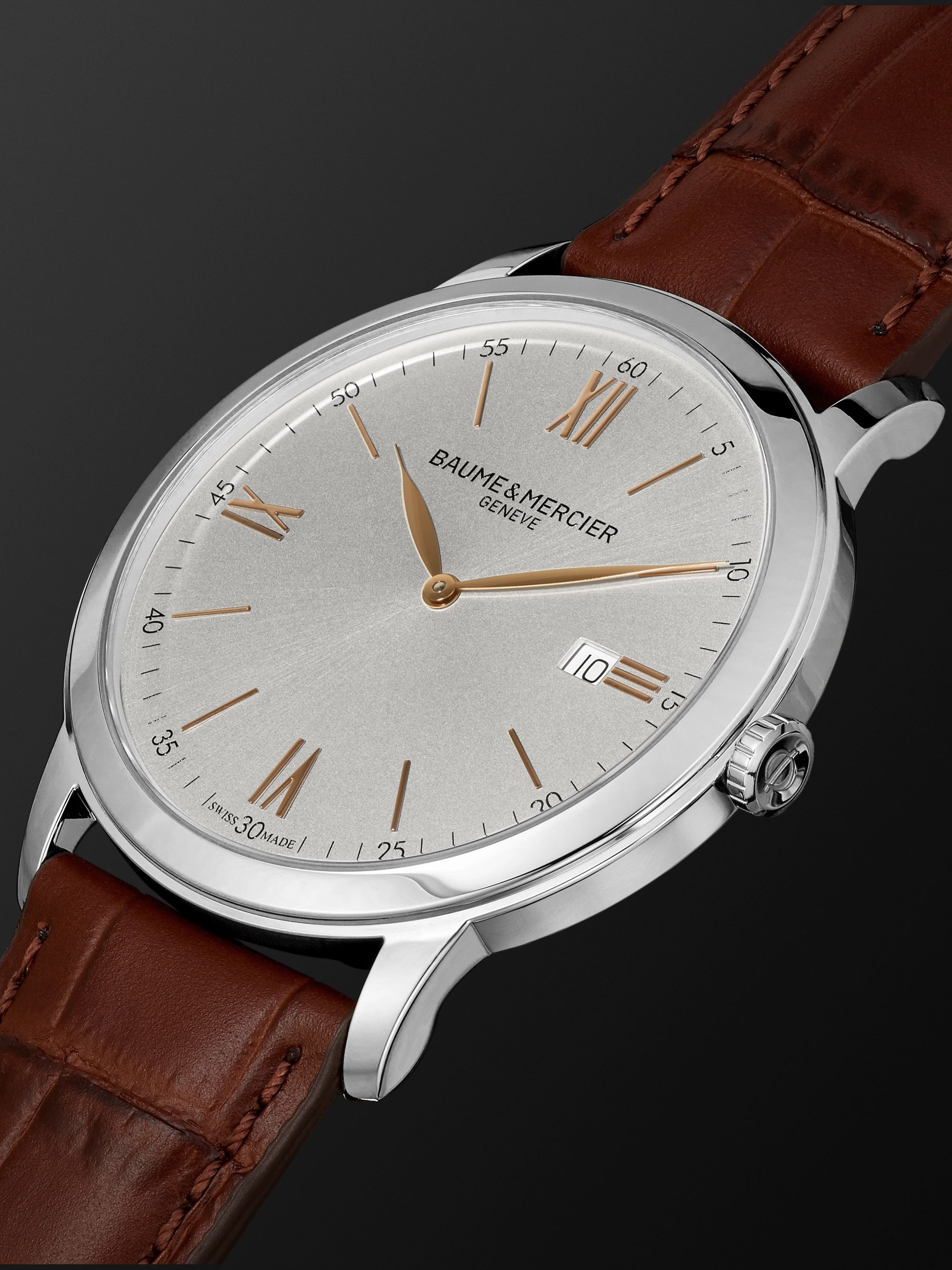 BAUME & MERCIER Classima 42mm Stainless Steel and Croc-Effect Leather Watch, Ref. No. 10415