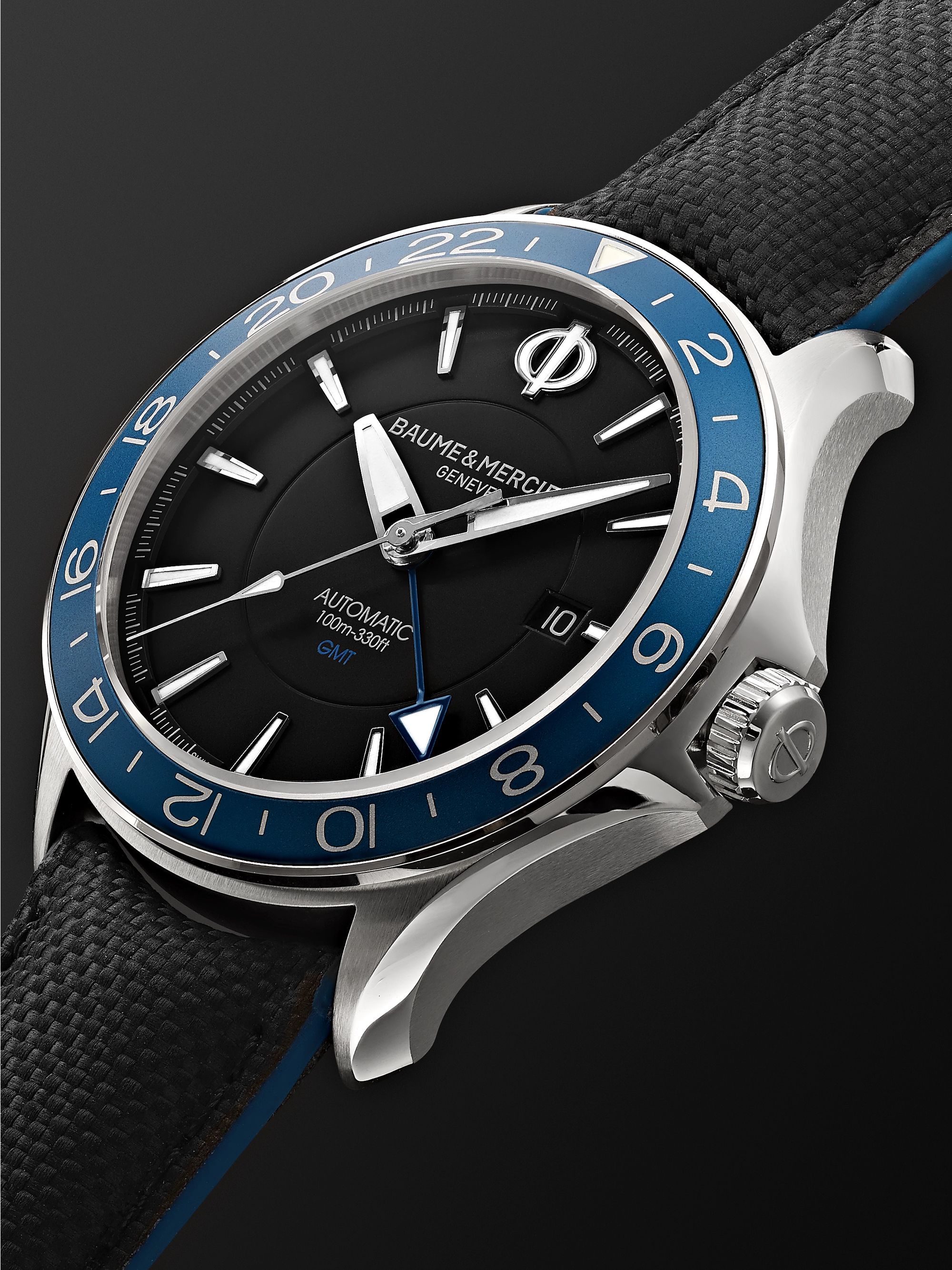 BAUME & MERCIER Clifton Club Automatic Dual Time 42mm Stainless Steel and Leather Watch, Ref. No. 10486