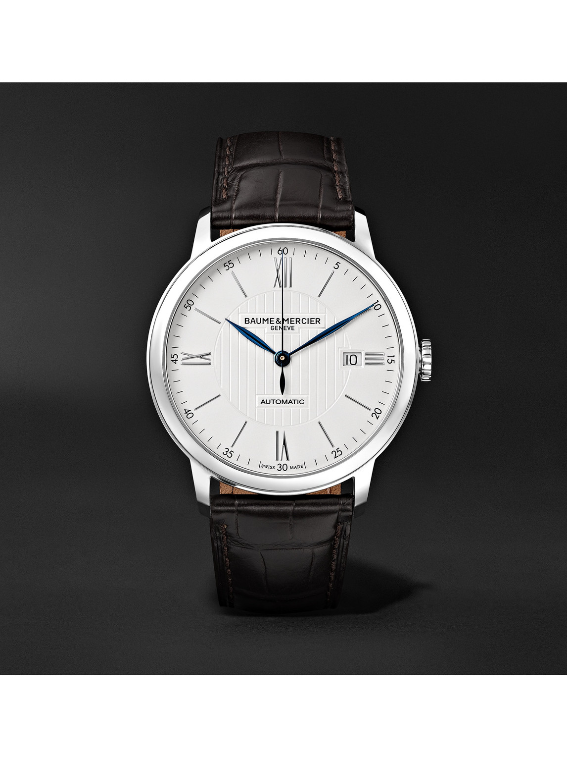 Baume & Mercier Classima Automatic 40mm Stainless Steel And Alligator Watch, Ref. No. 10214 In White