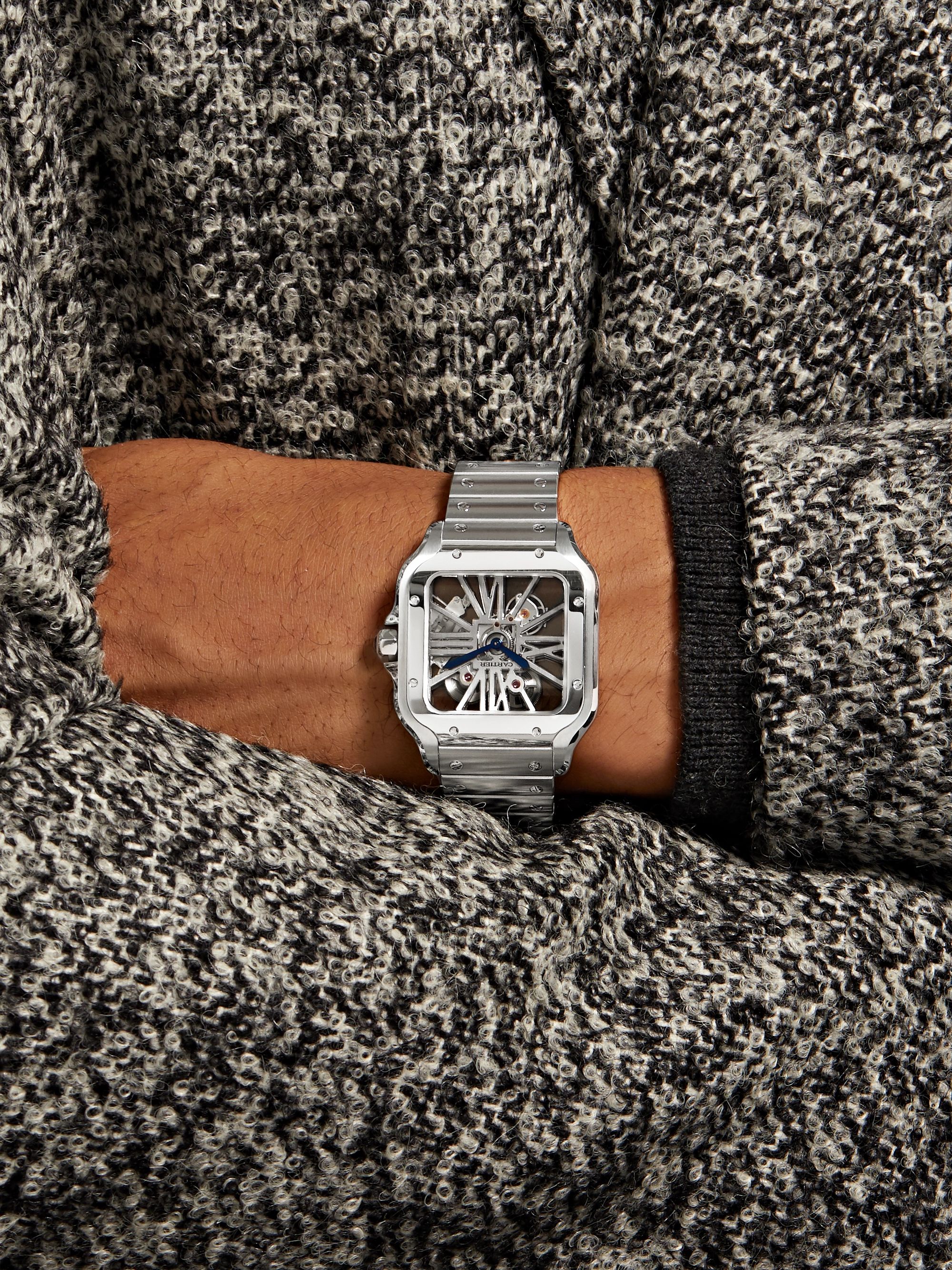 CARTIER Santos de Cartier Skeleton Hand-Wound 39.8mm Interchangeable Stainless Steel and Alligator Watch