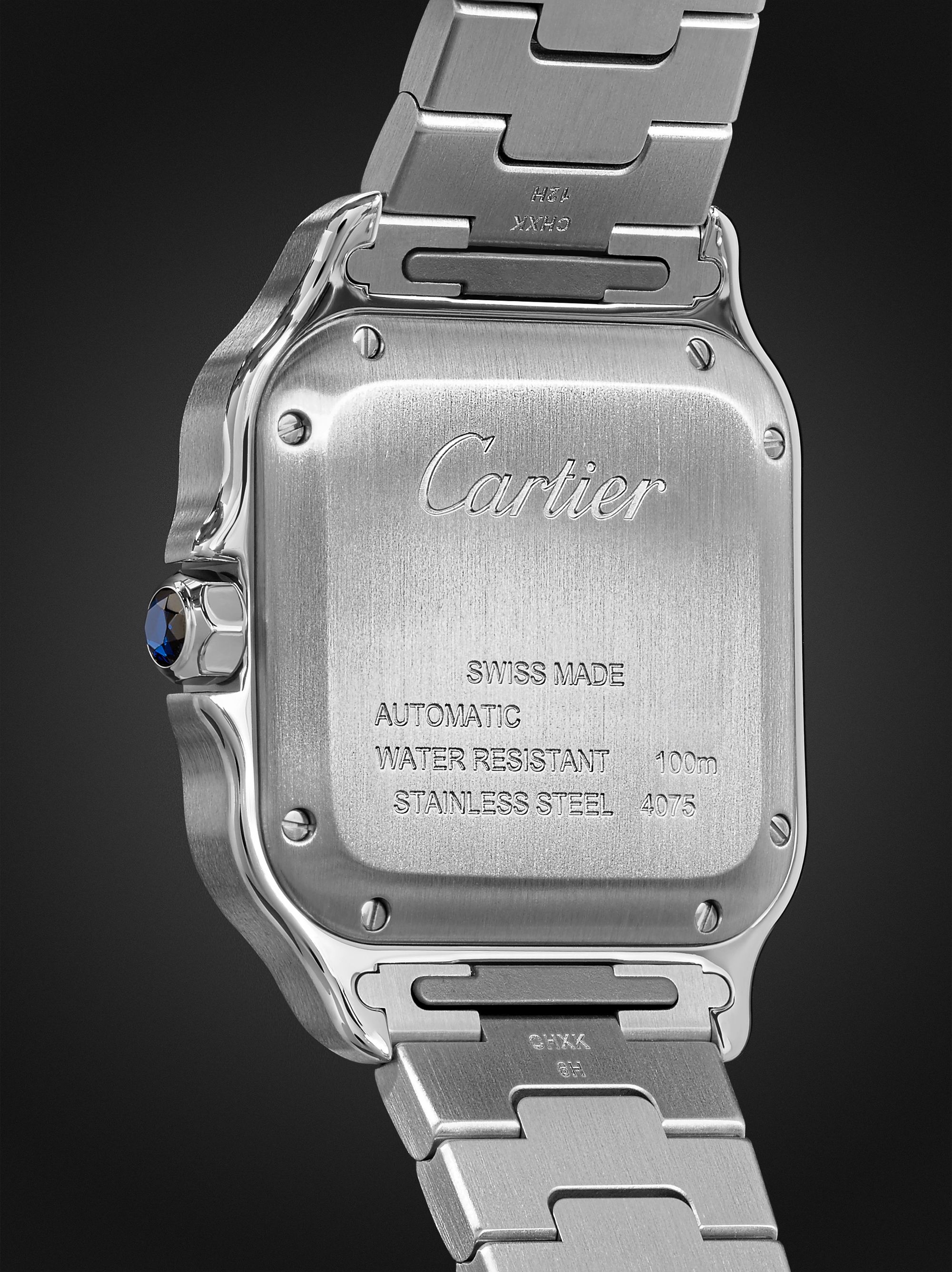CARTIER Santos Automatic 39.8mm 18-Karat Gold Interchangeable Stainless Steel and Leather Watch, Ref. No. W2SA0006