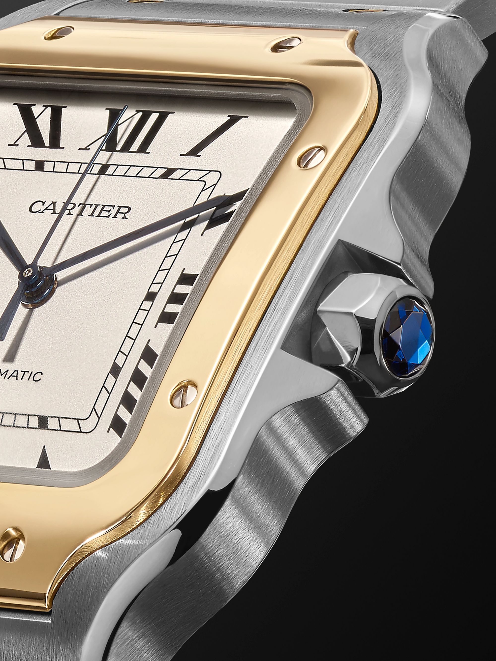 CARTIER Santos Automatic 39.8mm 18-Karat Gold Interchangeable Stainless Steel and Leather Watch, Ref. No. W2SA0006