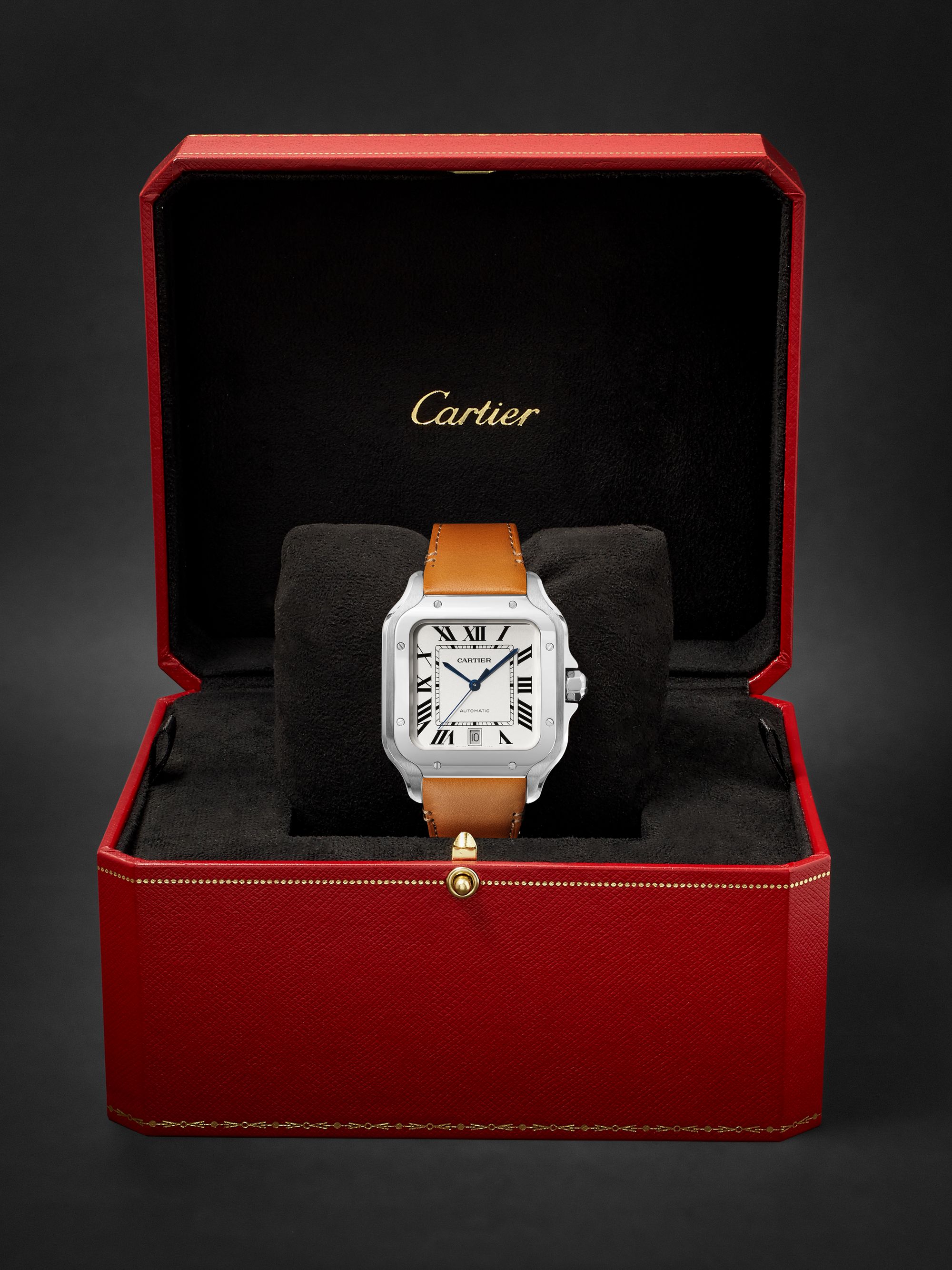 CARTIER Santos 39.8mm Interchangeable Stainless Steel and Leather Watch, Ref. No. CRWSSA0018