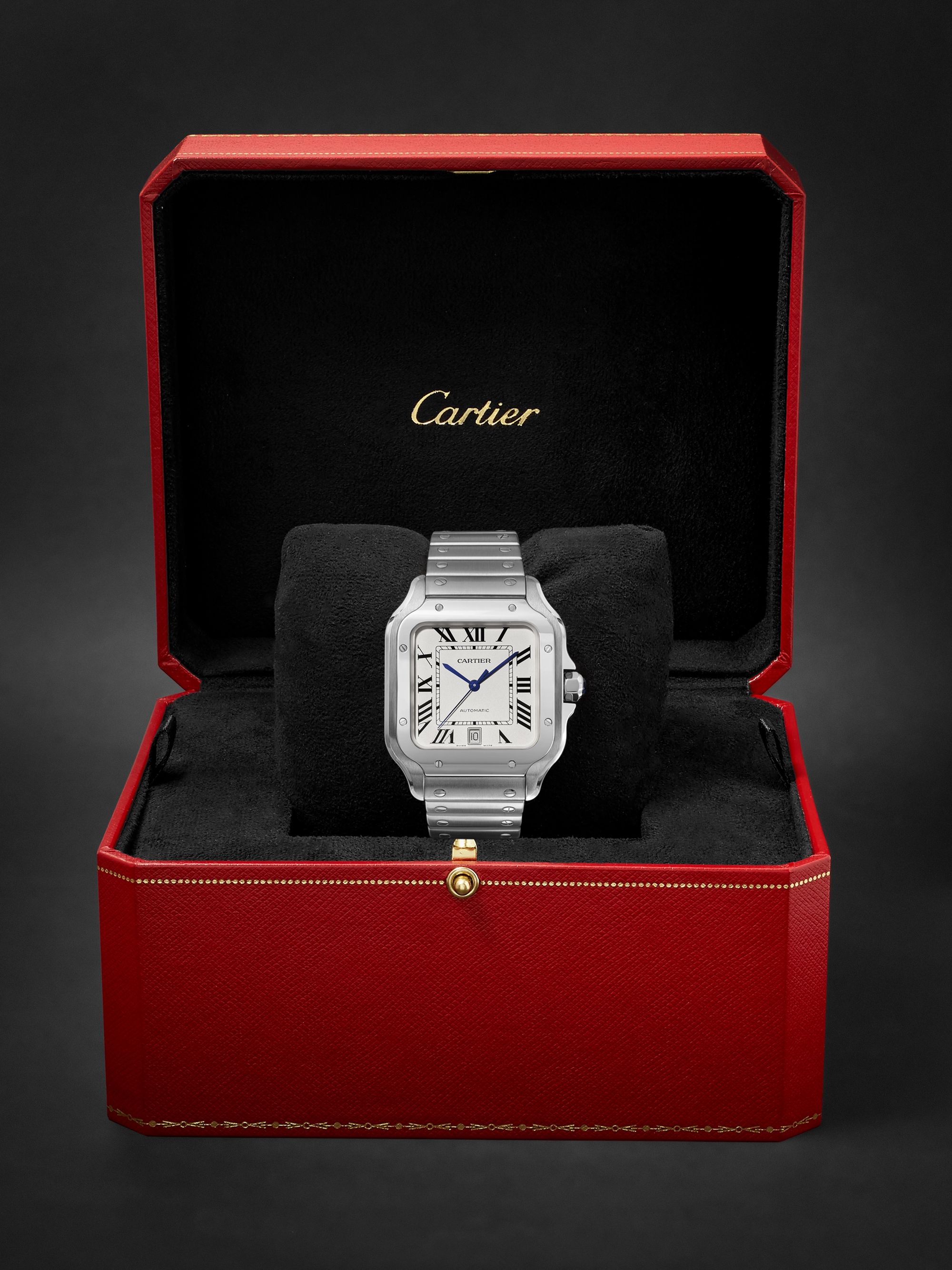 CARTIER Santos 39.8mm Interchangeable Stainless Steel and Leather Watch, Ref. No. CRWSSA0018